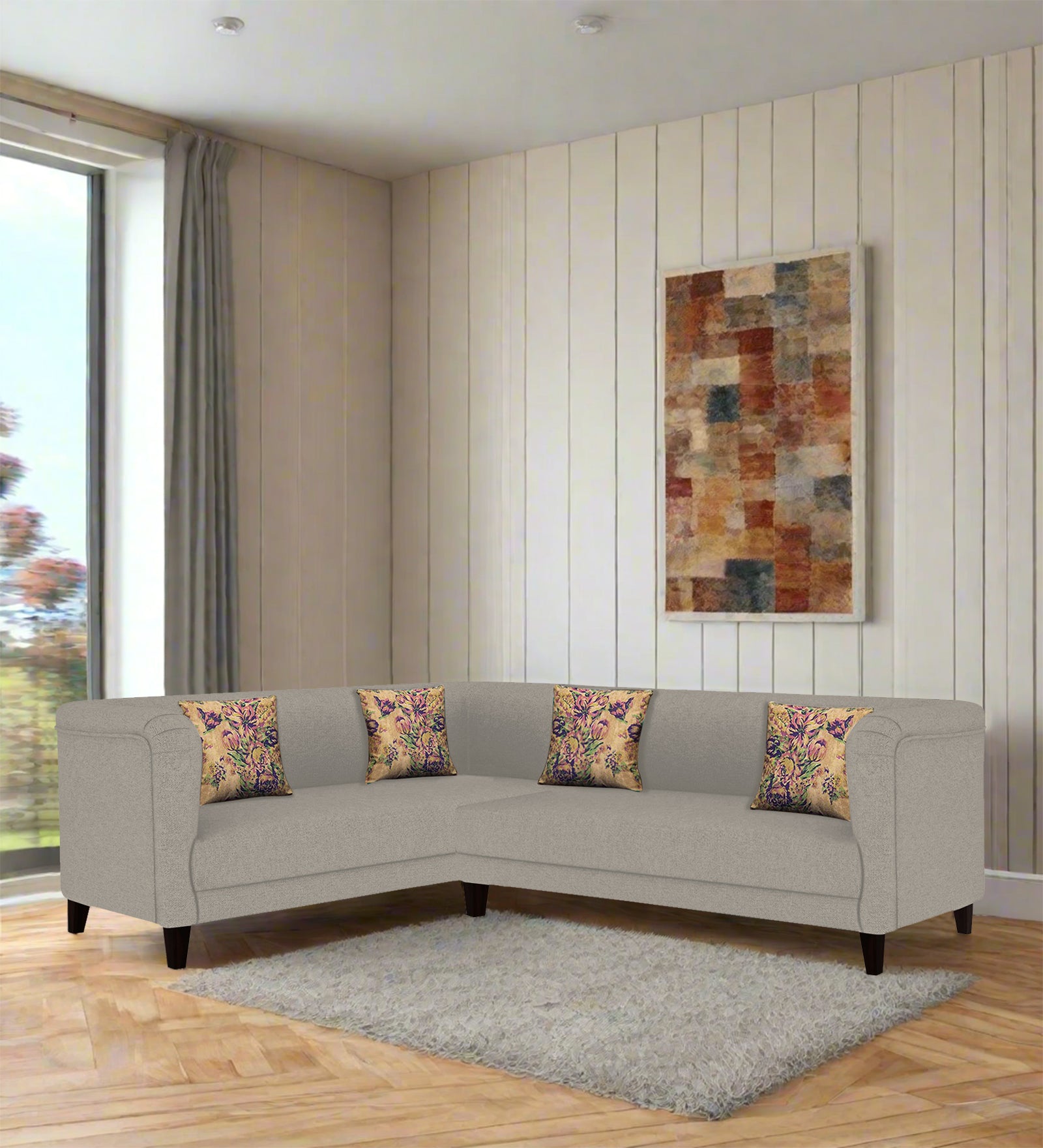 Niki Fabric Corner Sofa In Ash Grey Colour - Febonic Living