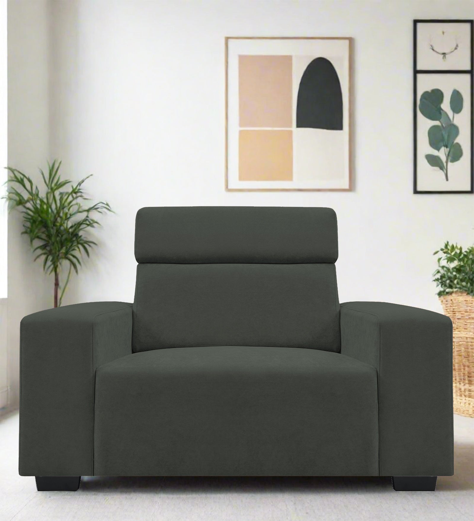 Hiro Fabric 1 Seater Sofa In I-Land Green Colour