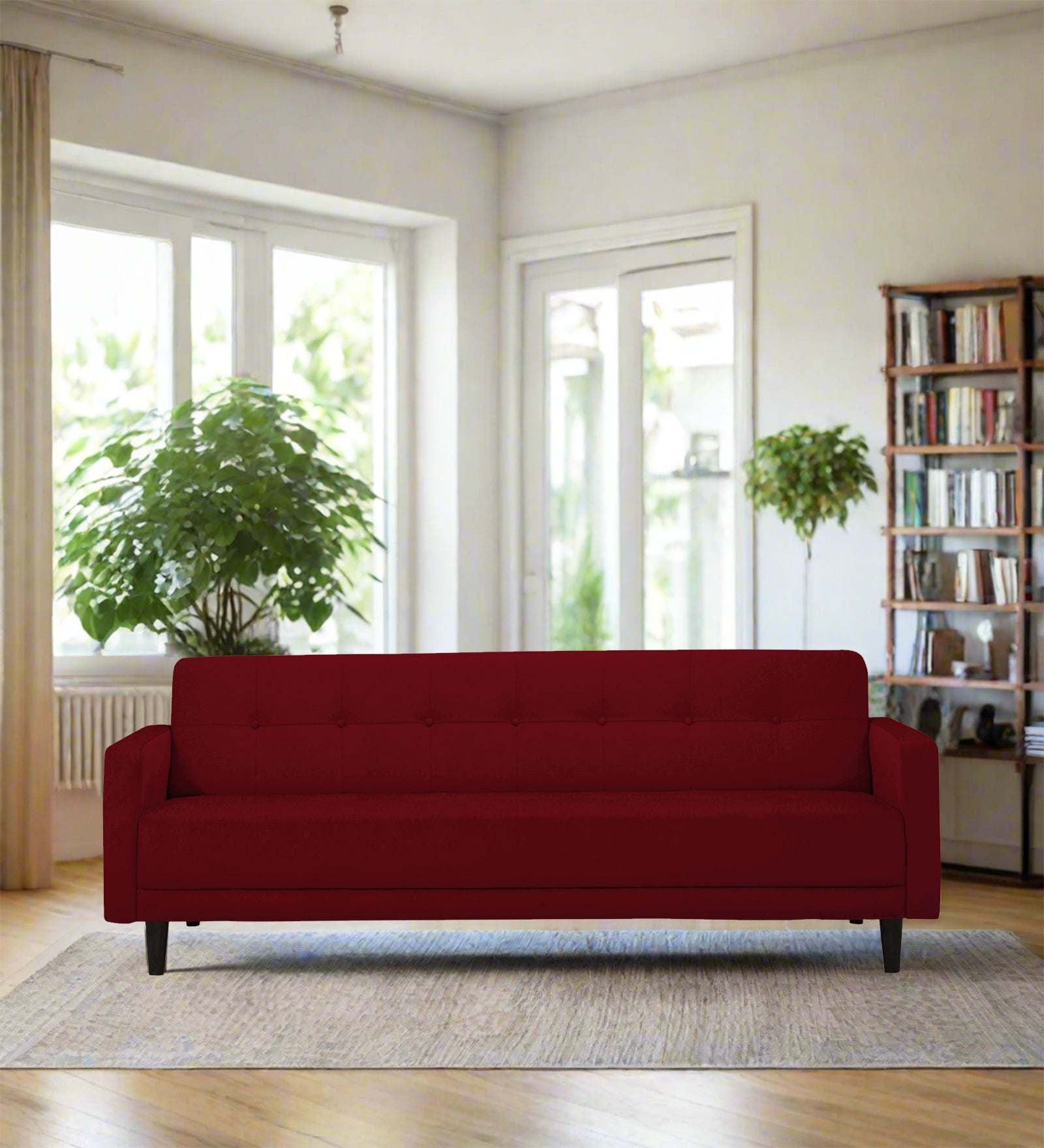 Noha Fabric 3 Seater Sofa In Ruby Red Colour