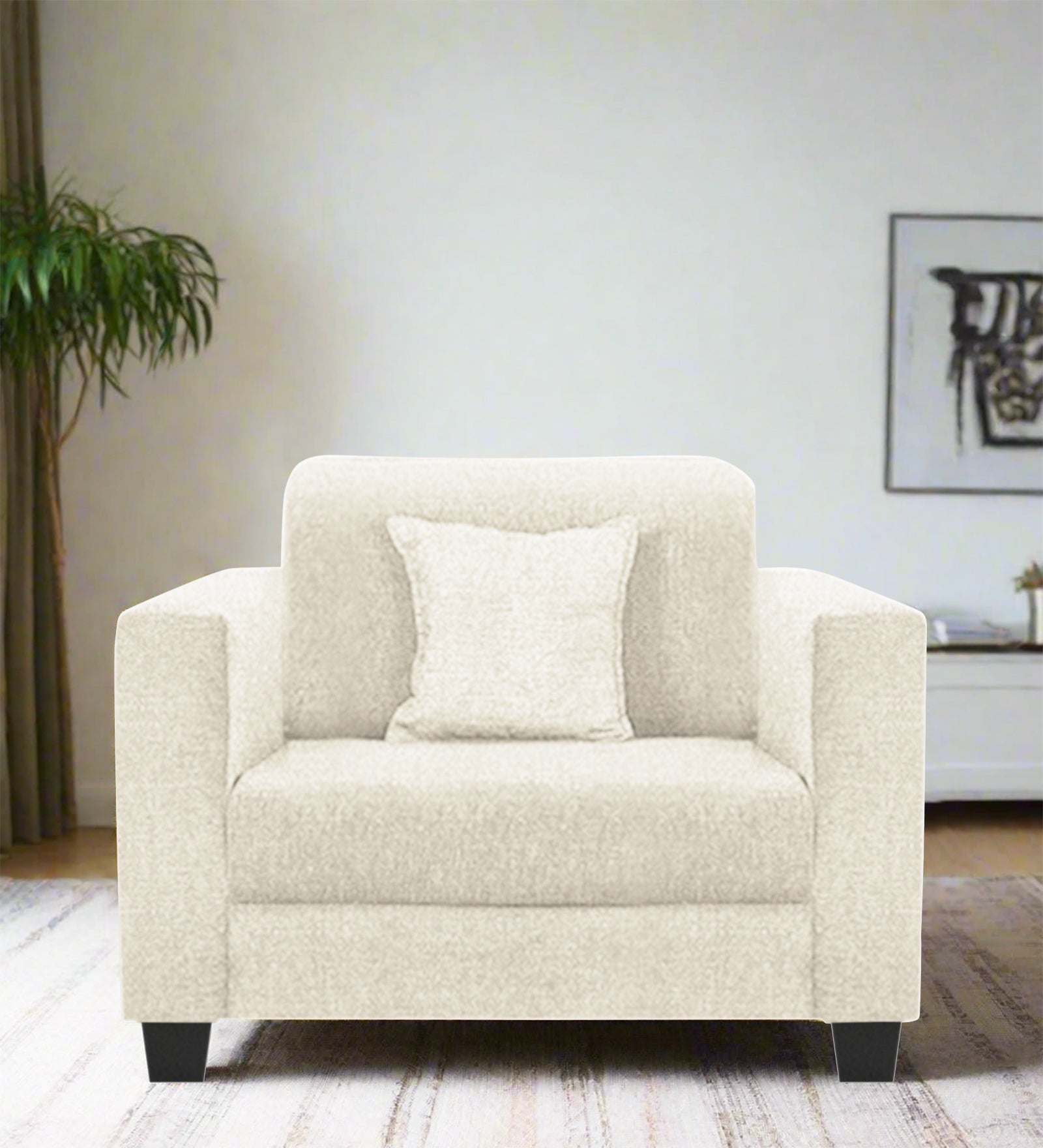 Nebula Fabric 1 Seater Sofa In  Ivory Cream Colour - Febonic Living