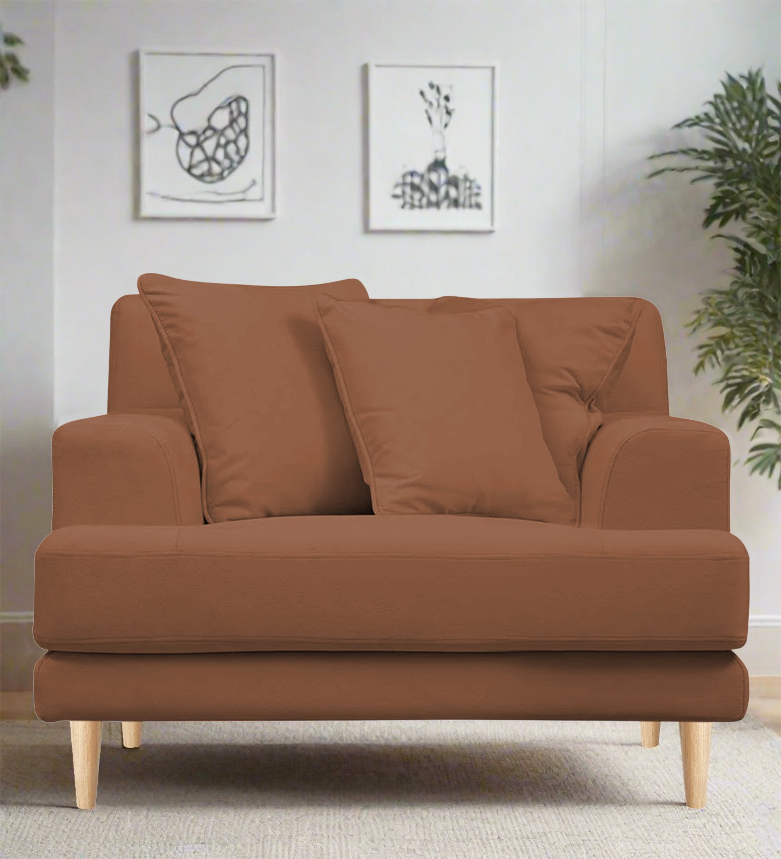 Woody Fabric 1 Seater Sofa in Caramel Beige Colour