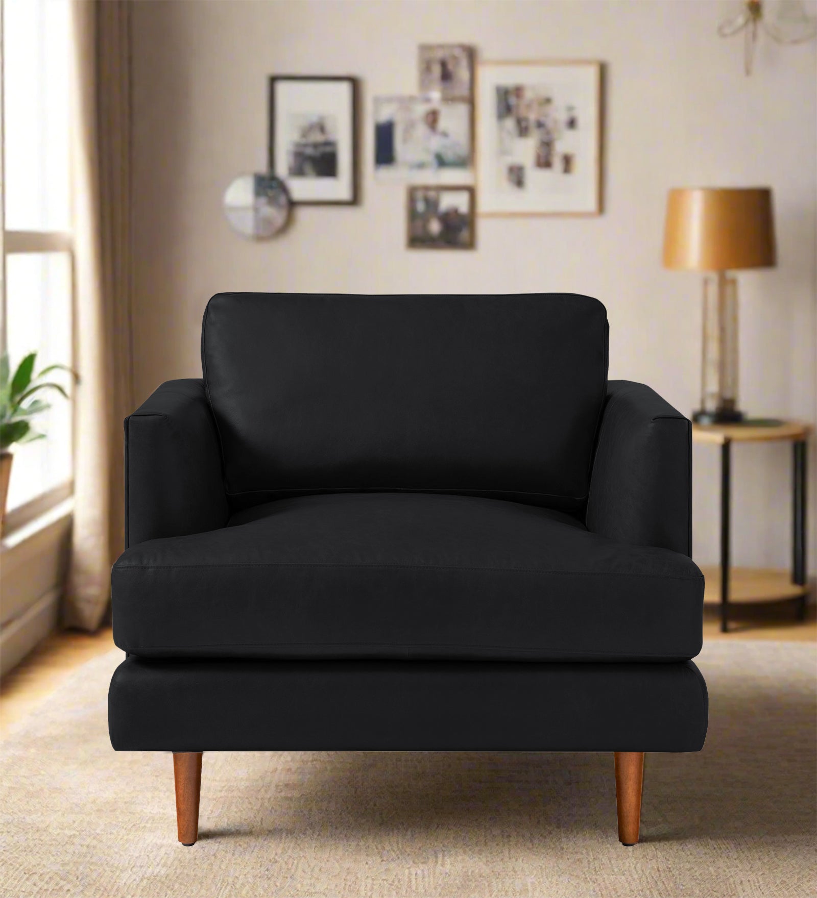 Sterio Leatherette 1 Seater Sofa In  Light Black Colour - Febonic Living