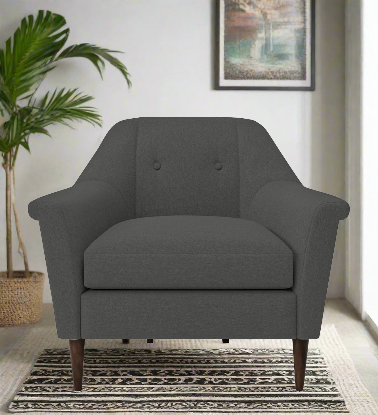 Homer Fabric 1 Seater Sofa in Charcoal Grey Colour