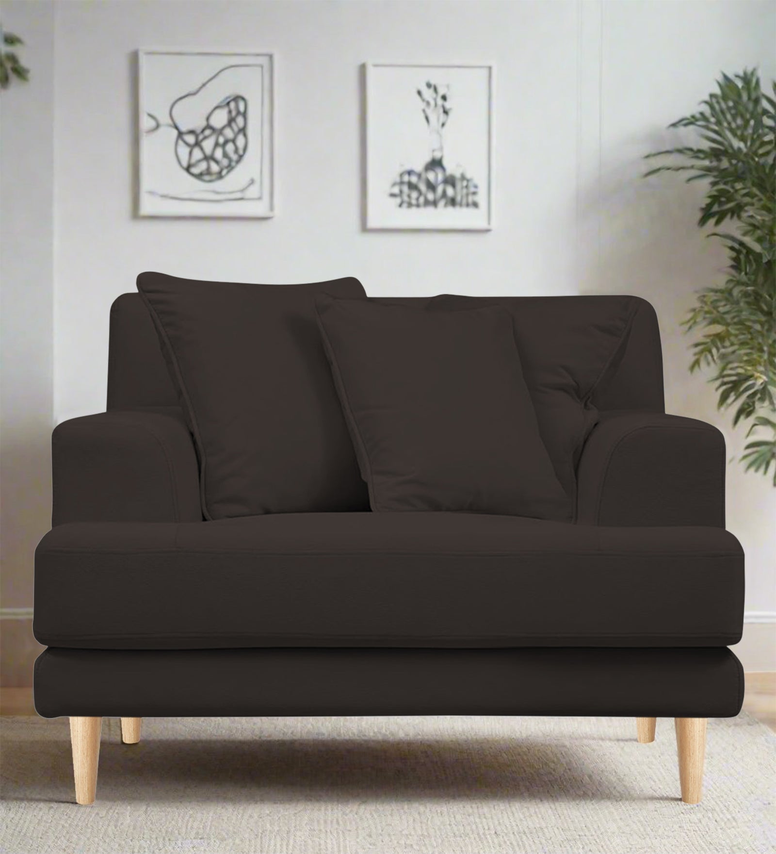 Woody Fabric 1 Seater Sofa in Coal Brown Colour