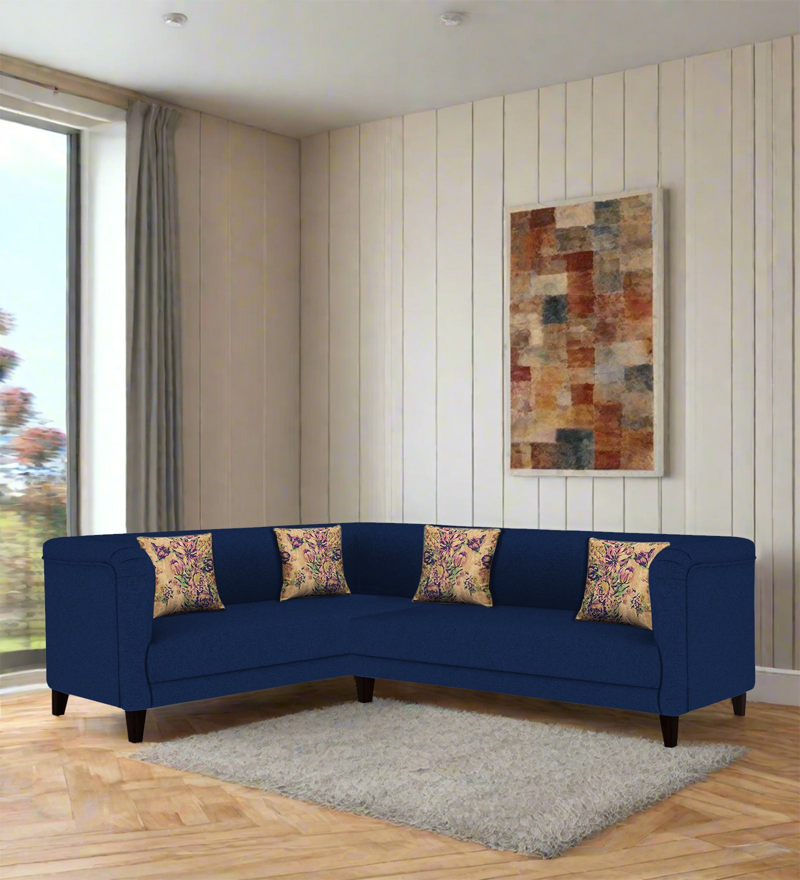Niki Fabric Corner Sofa In Royal Blue Colour - Febonic Living