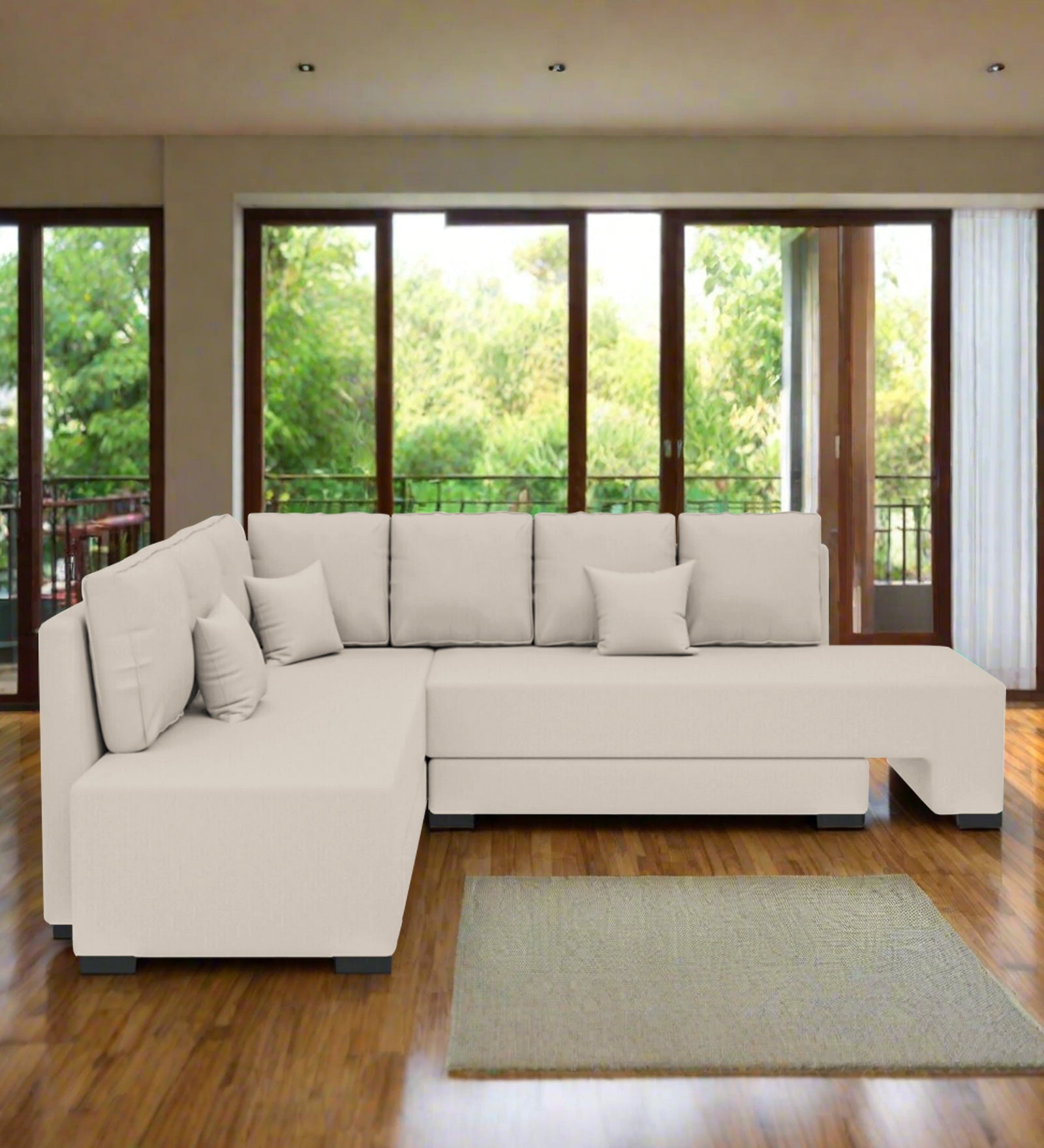 Corby Velvet LHS 6 Seater Convertible Sofa Cum Bed In Camel Beige Colour - Febonic Living
