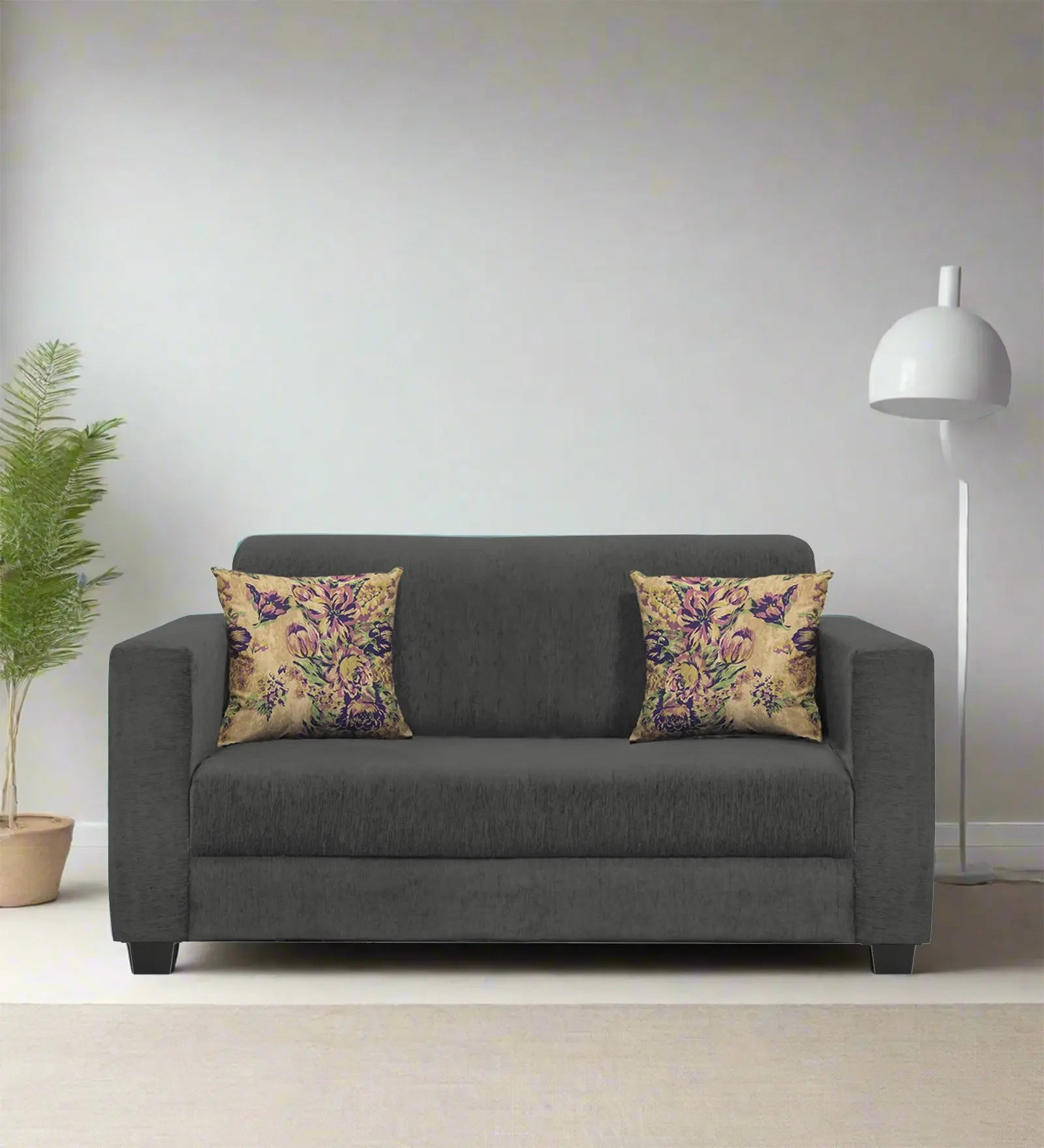 Lipu Fabric 2 Seater Sofa In Charcoal Grey Colour Febonic Living