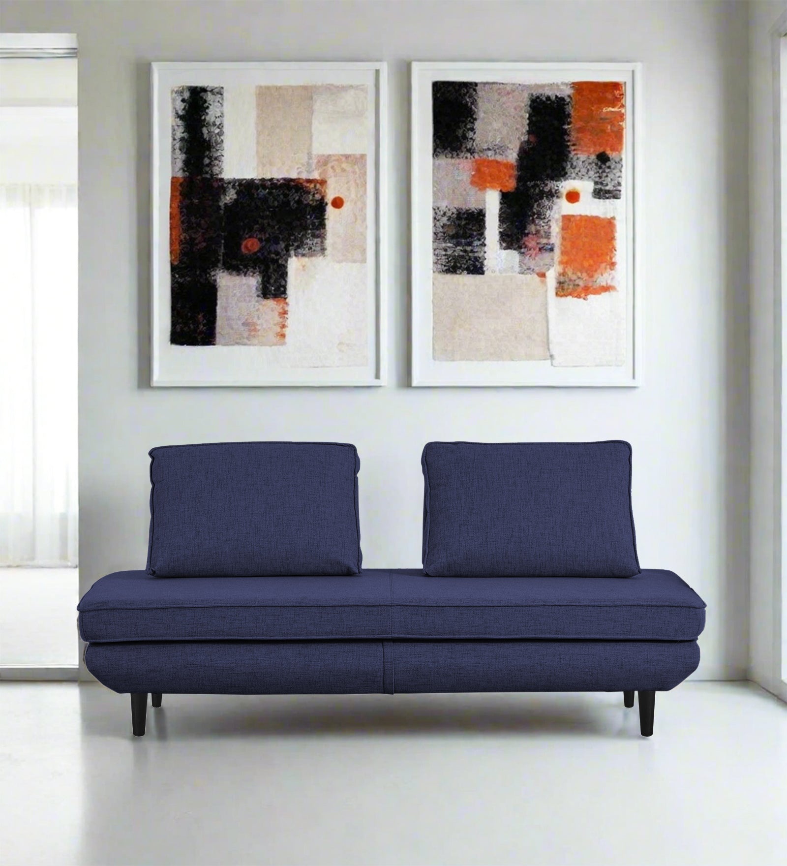 Hiver Fabric Day Bed Sofa In Slate Blue Colour With Back Rest - Febonic Living