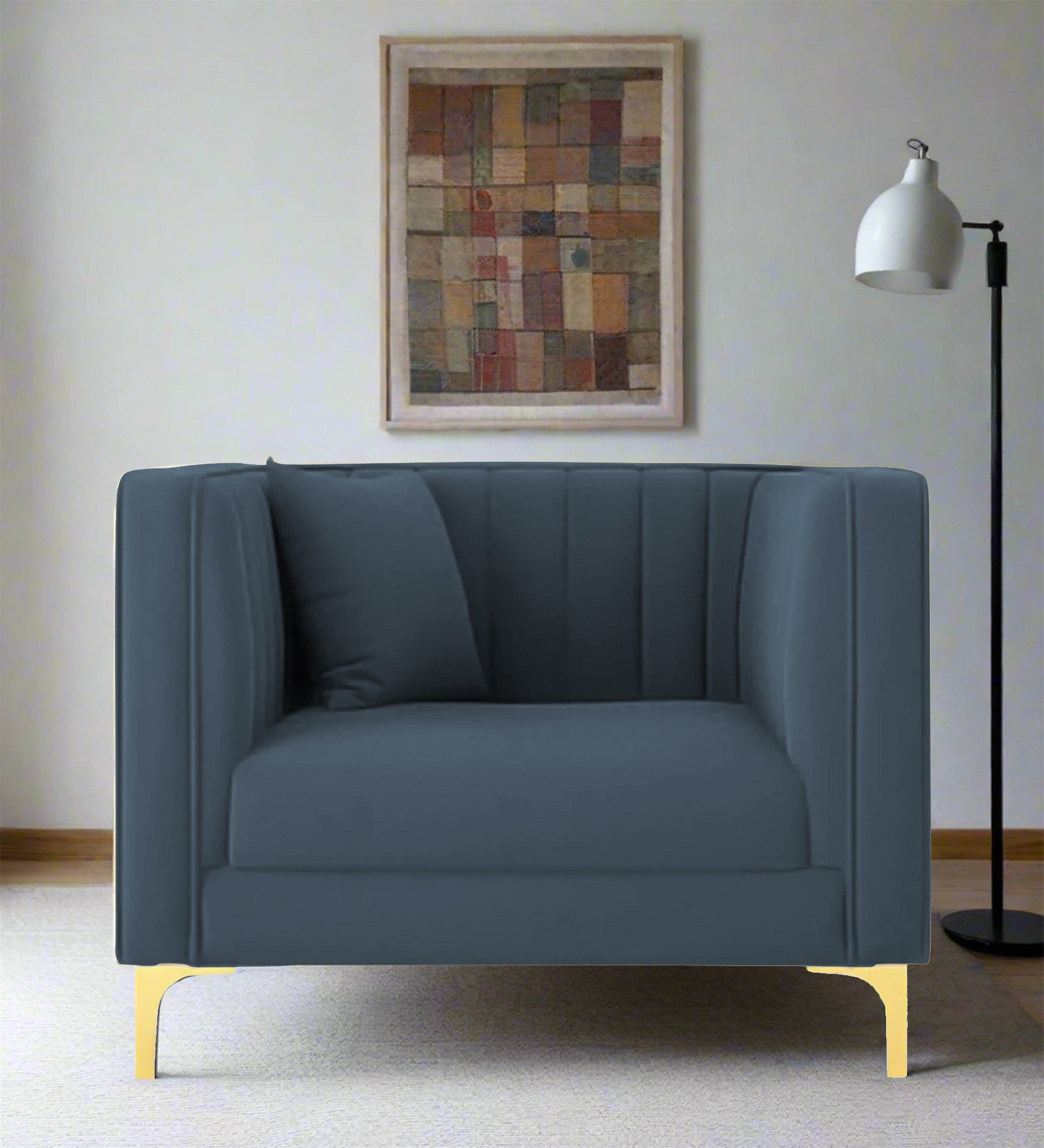 Saban Velvet 1 Seater Sofa in Oxford blue Colour