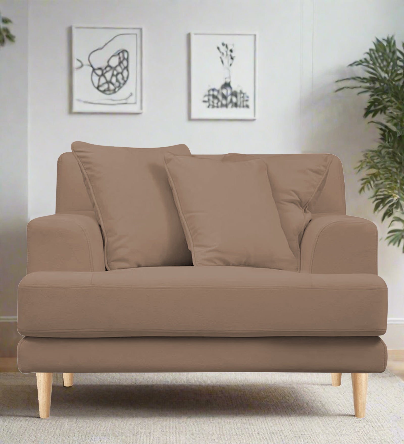 Woody Fabric 1 Seater Sofa in Wheat Beige Colour