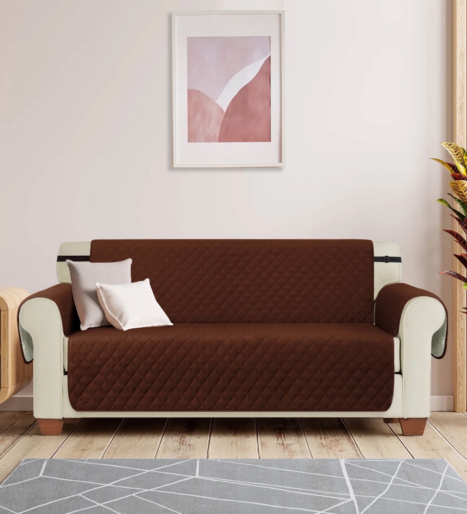 3 Seater Fabric Sofa Cover in Coffee Brown Colour