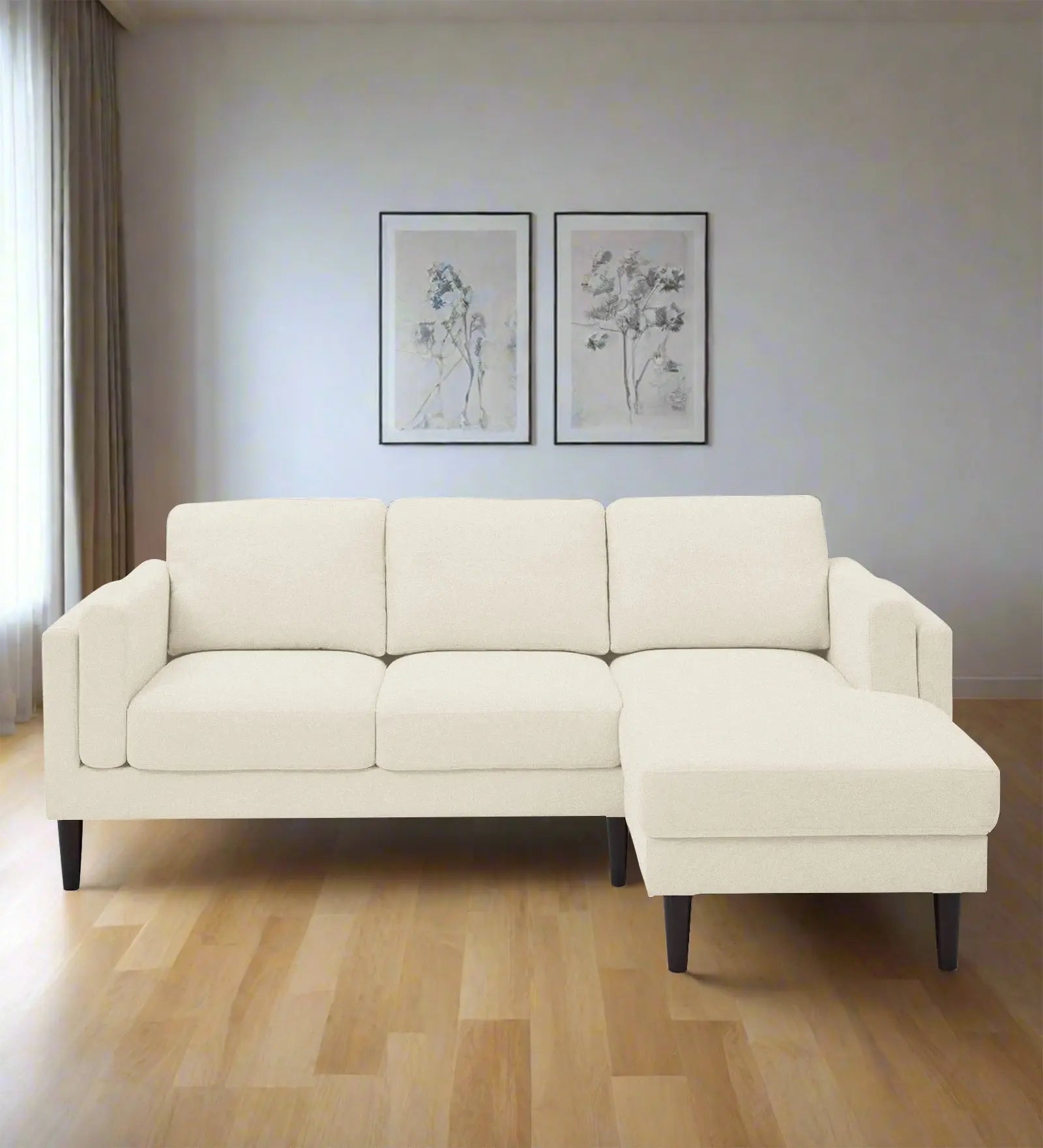 Creata Fabric LHS Sectional Sofa (2+Lounger) In Ivory Cream Colour Febonic Living