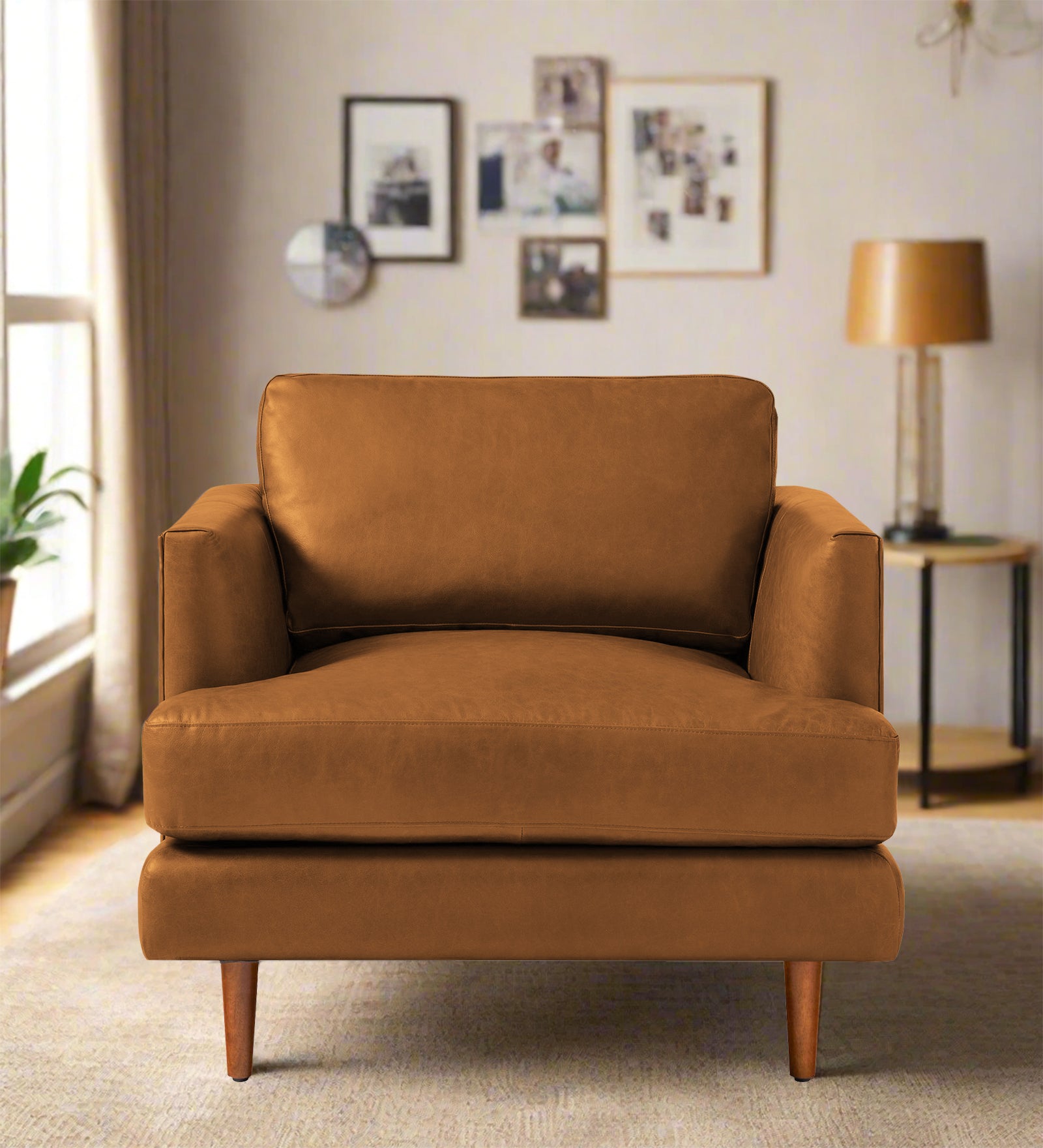 Sterio Leatherette 1 Seater Sofa In  Cinnamon Brown Colour - Febonic Living