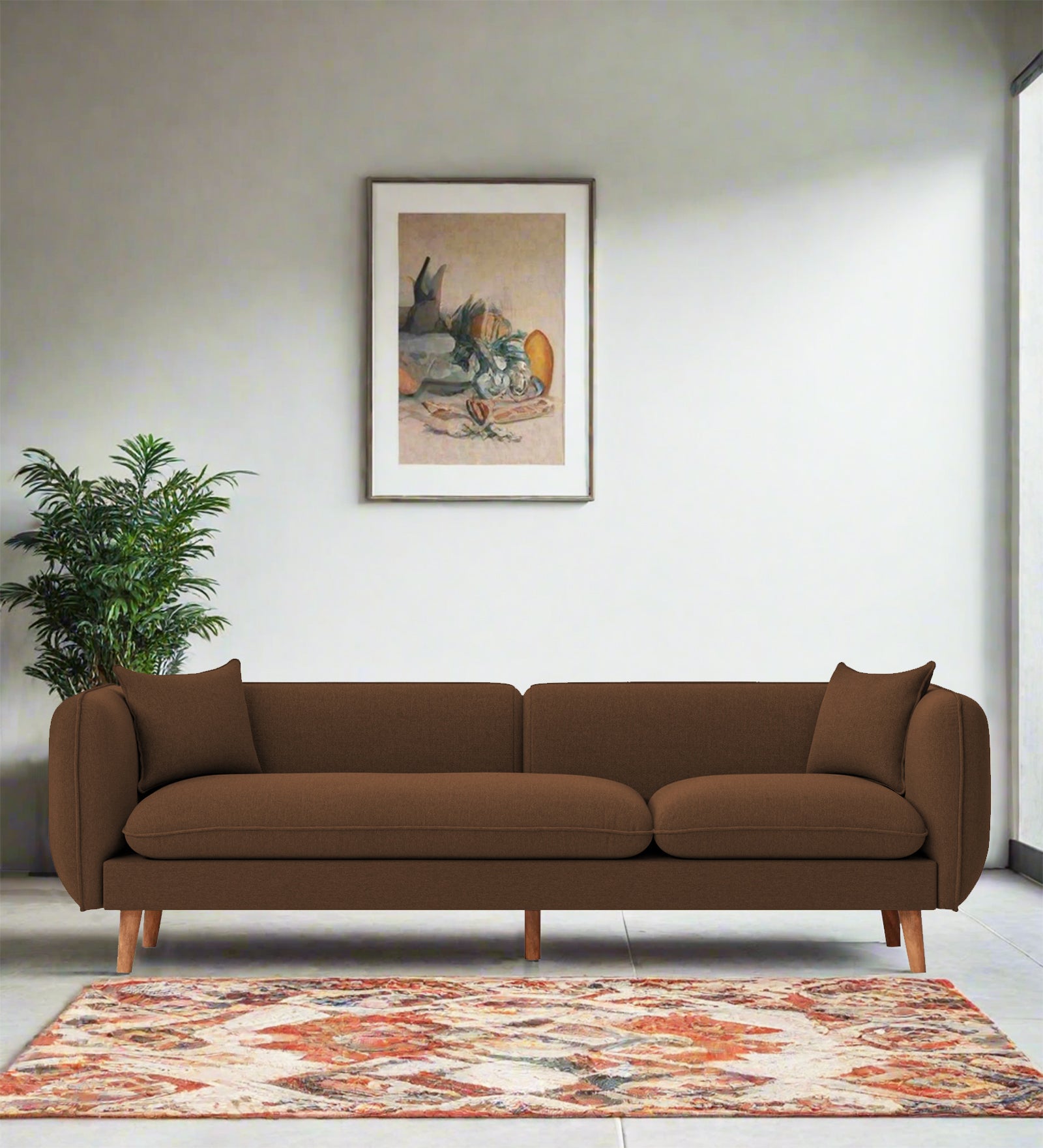 Reva Fabric 3 Seater Sofa In Chestnut Brown Colour