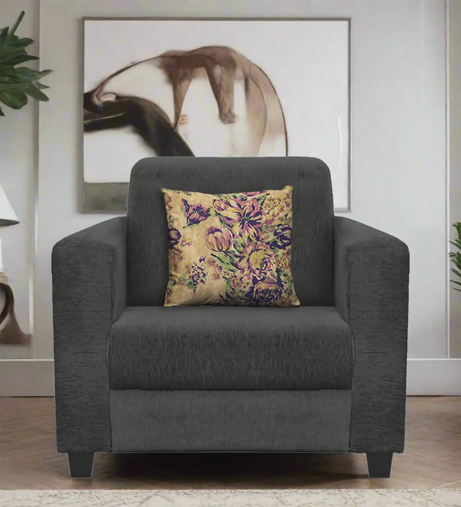 Lipu Fabric 1 Seater Sofa In Charcoal Grey Colour Febonic Living