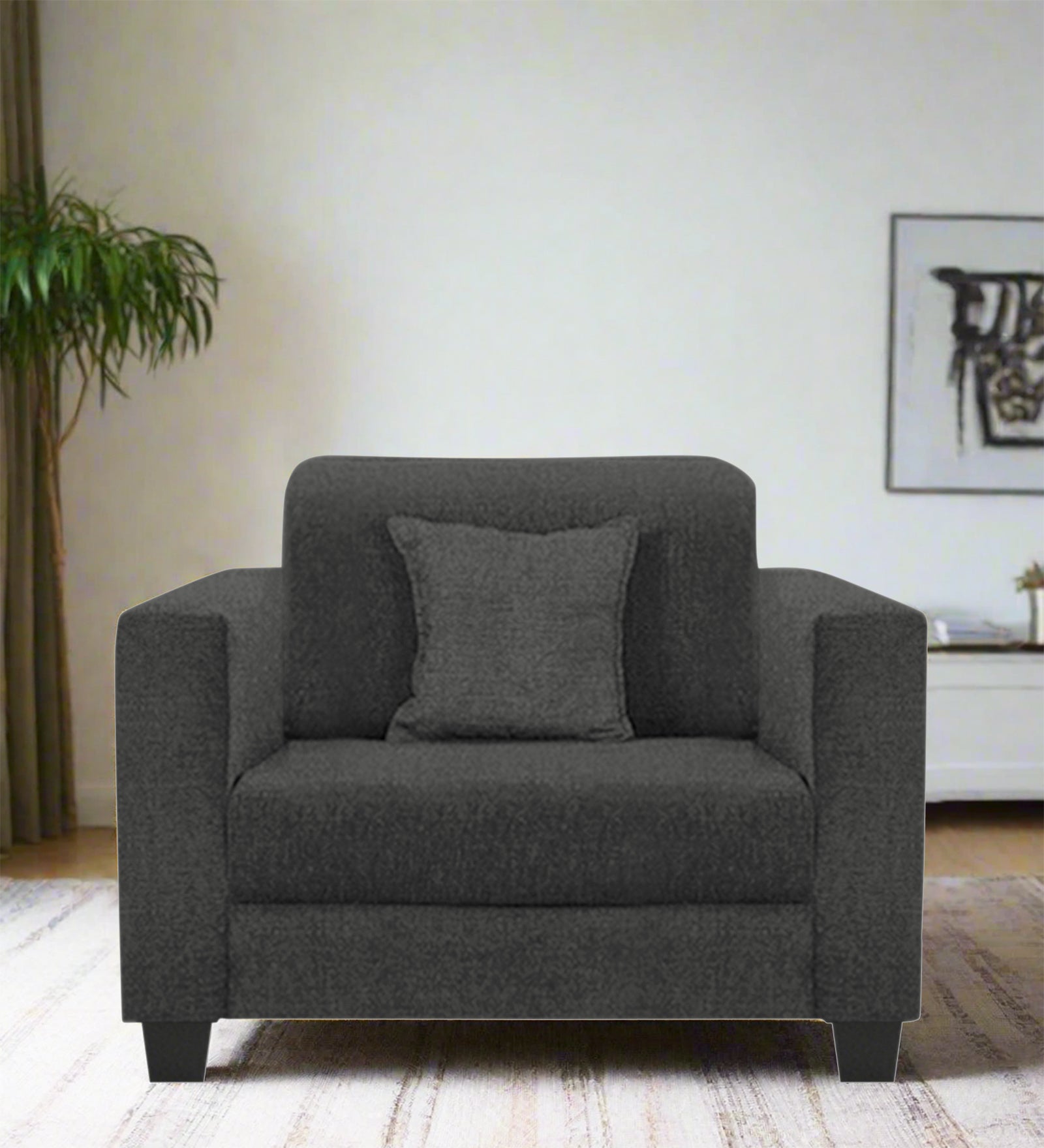 Nebula Fabric 1 Seater Sofa In  Charcoal Grey Colour - Febonic Living