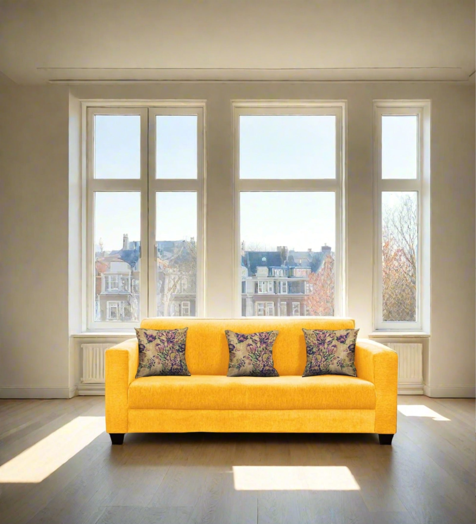 Lipu Fabric 3 Seater Sofa in Bold Yellow Colour