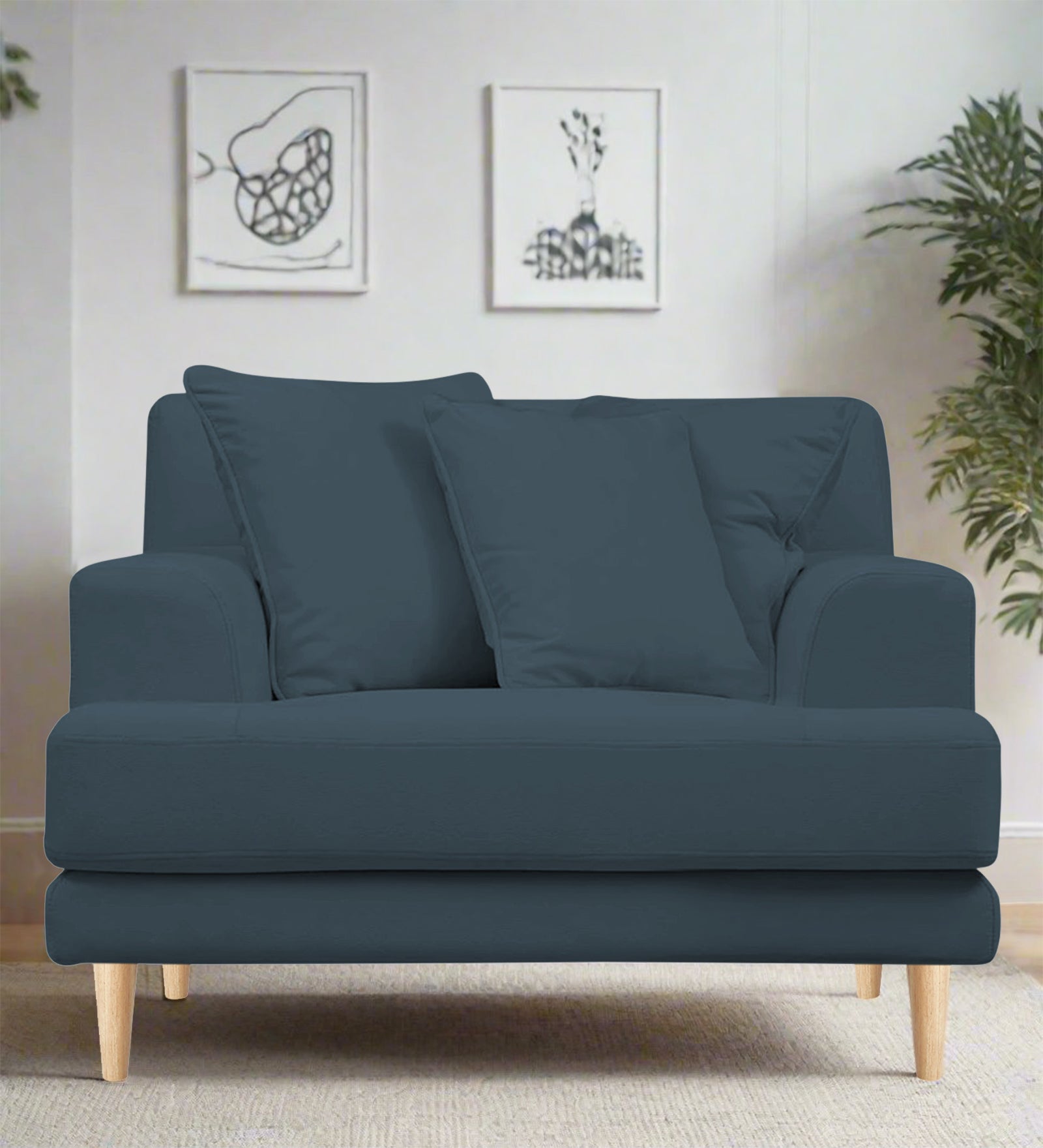 Woody Fabric 1 Seater Sofa in Cobalt Blue Colour