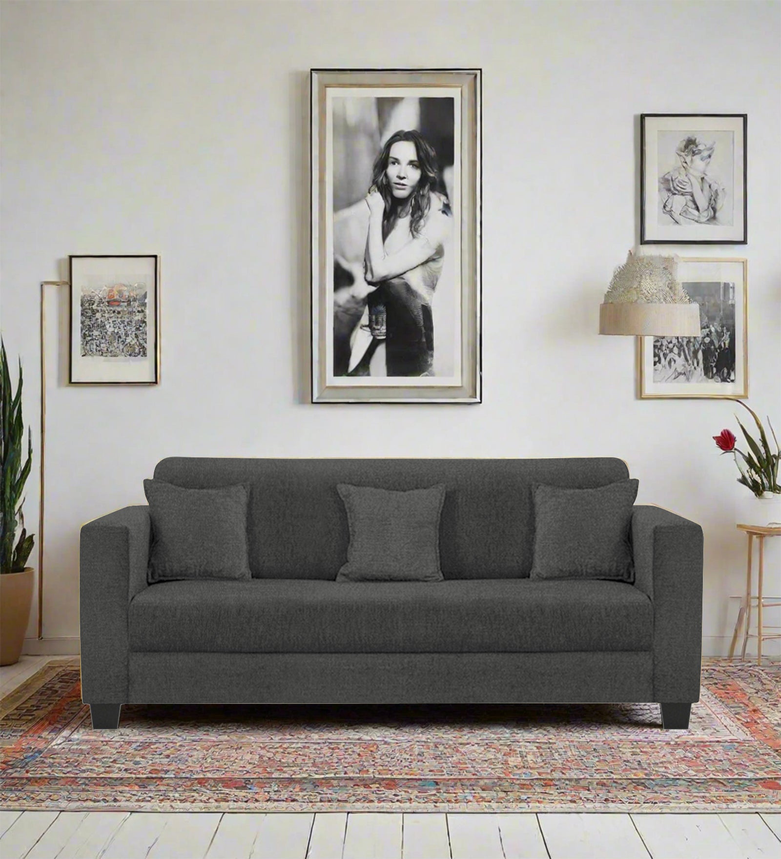 Nebula Fabric 3 Seater Sofa In Charcoal Grey Colour - Febonic Living