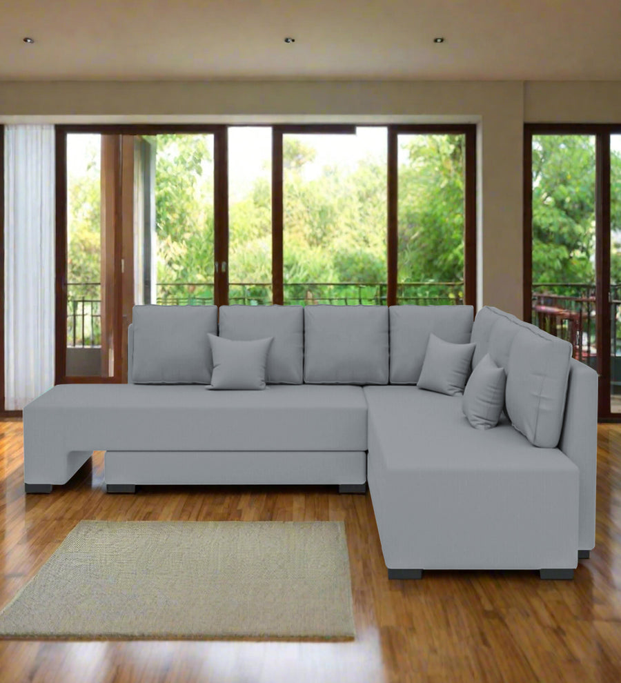 Corby  RHS 6 Seater Convertible  Cum Bed Velvet Sofa - Concrete Grey by Febonic Living