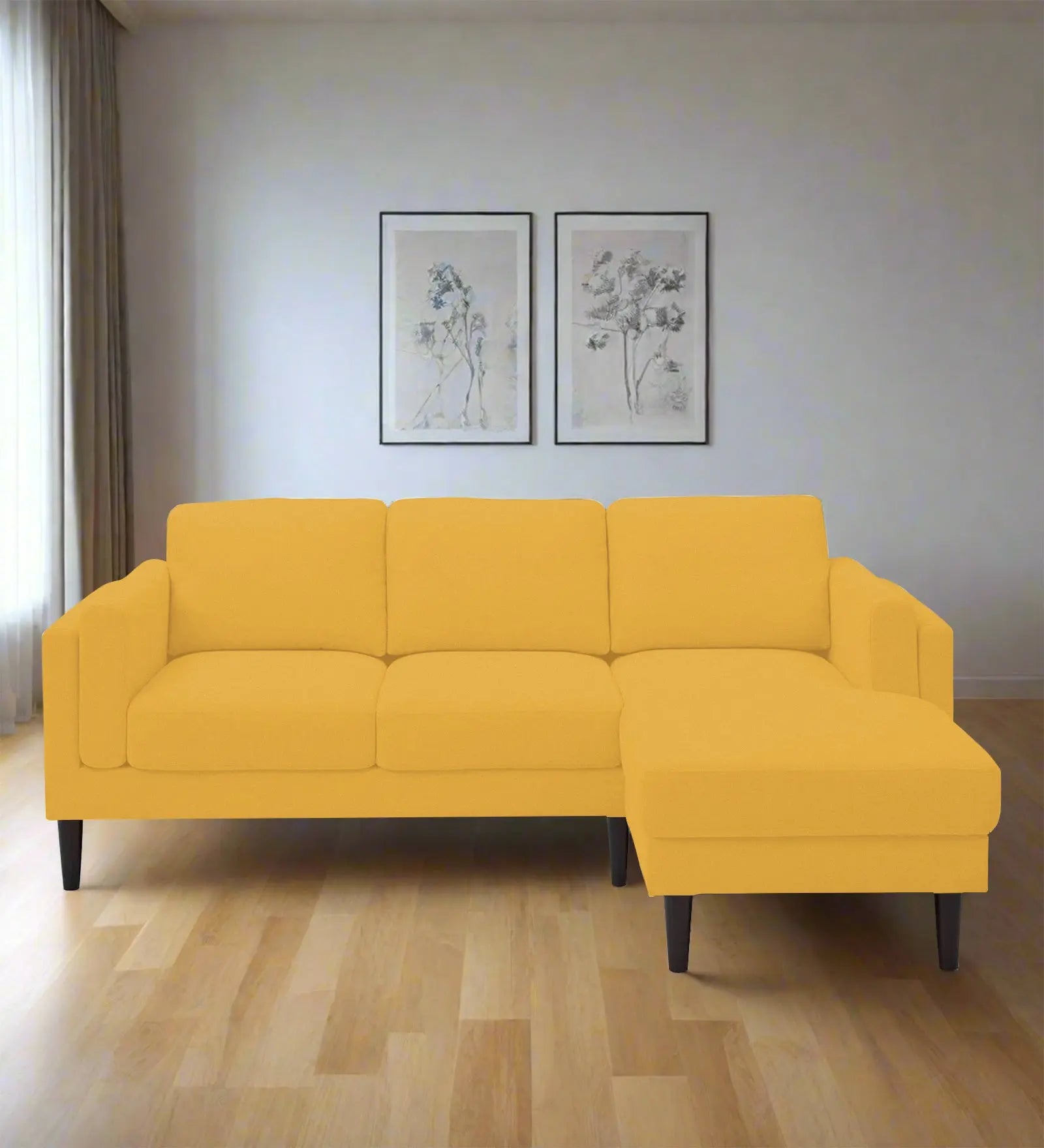 Creata Fabric LHS Sectional Sofa (2+Lounger) In Bold Yellow Colour Febonic Living