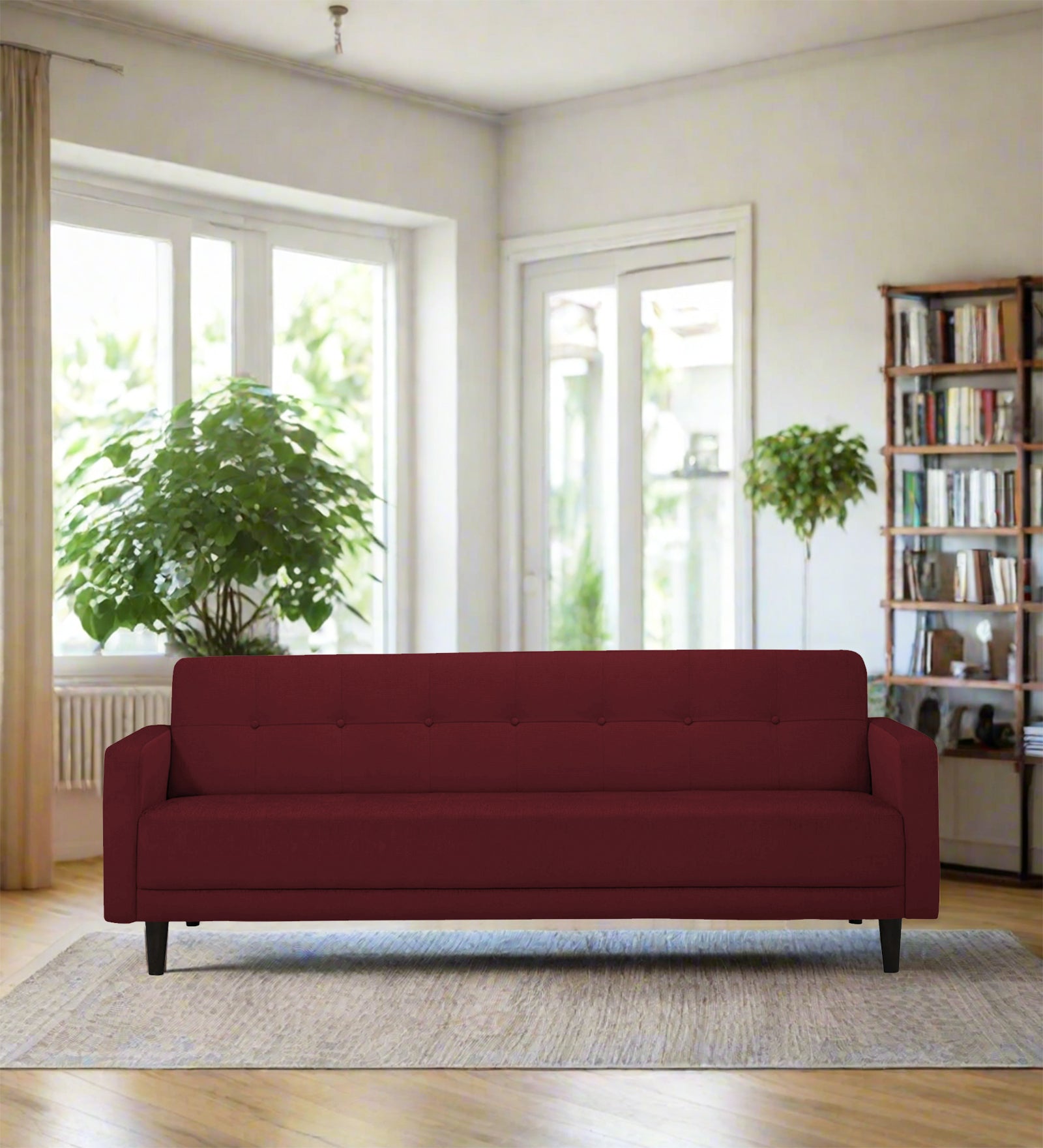 Noha Fabric 3 Seater Sofa In Blood Maroon Colour