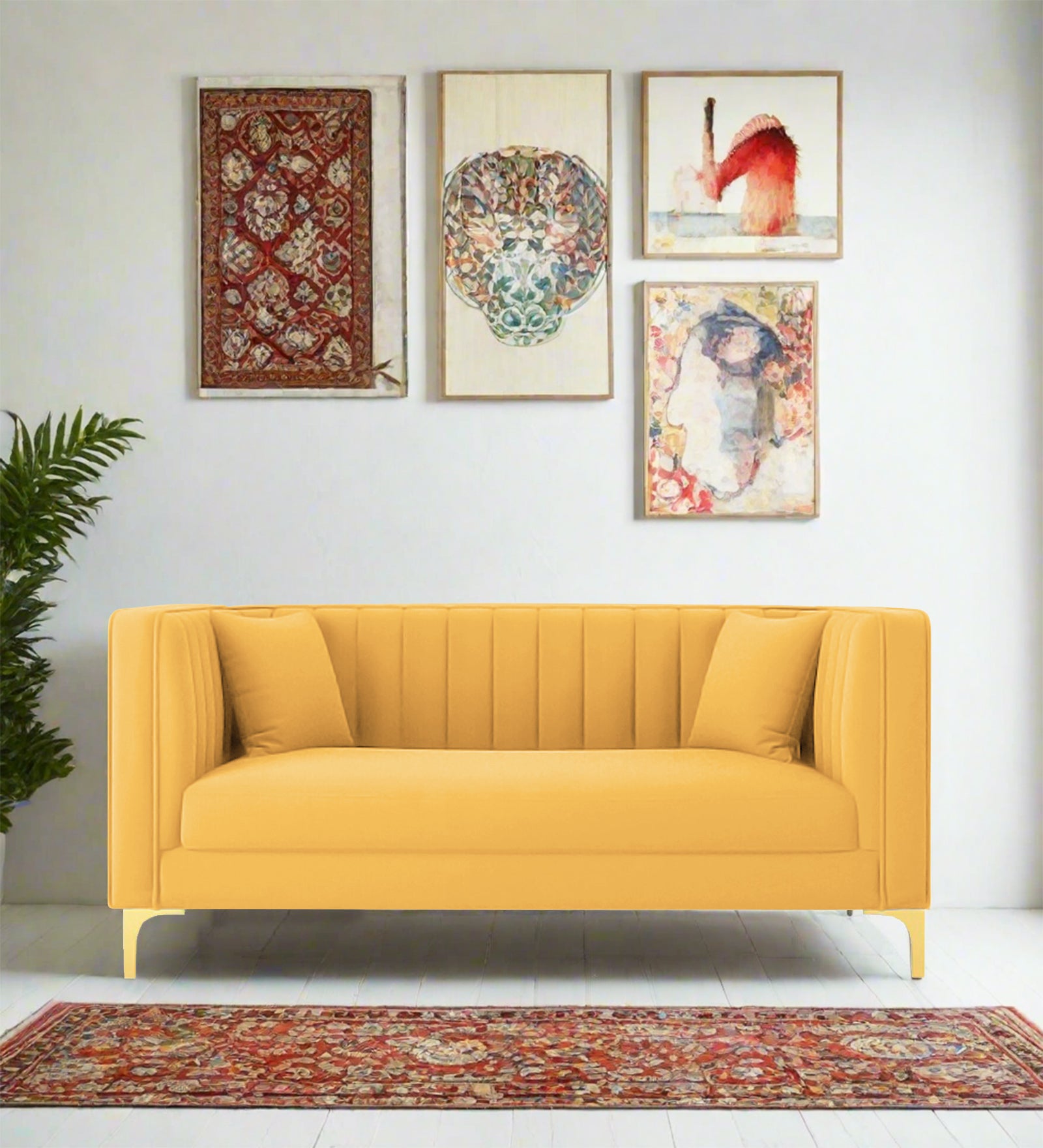 Saban Velvet 2 Seater Sofa in Turmeric yellow Colour - Febonic Living