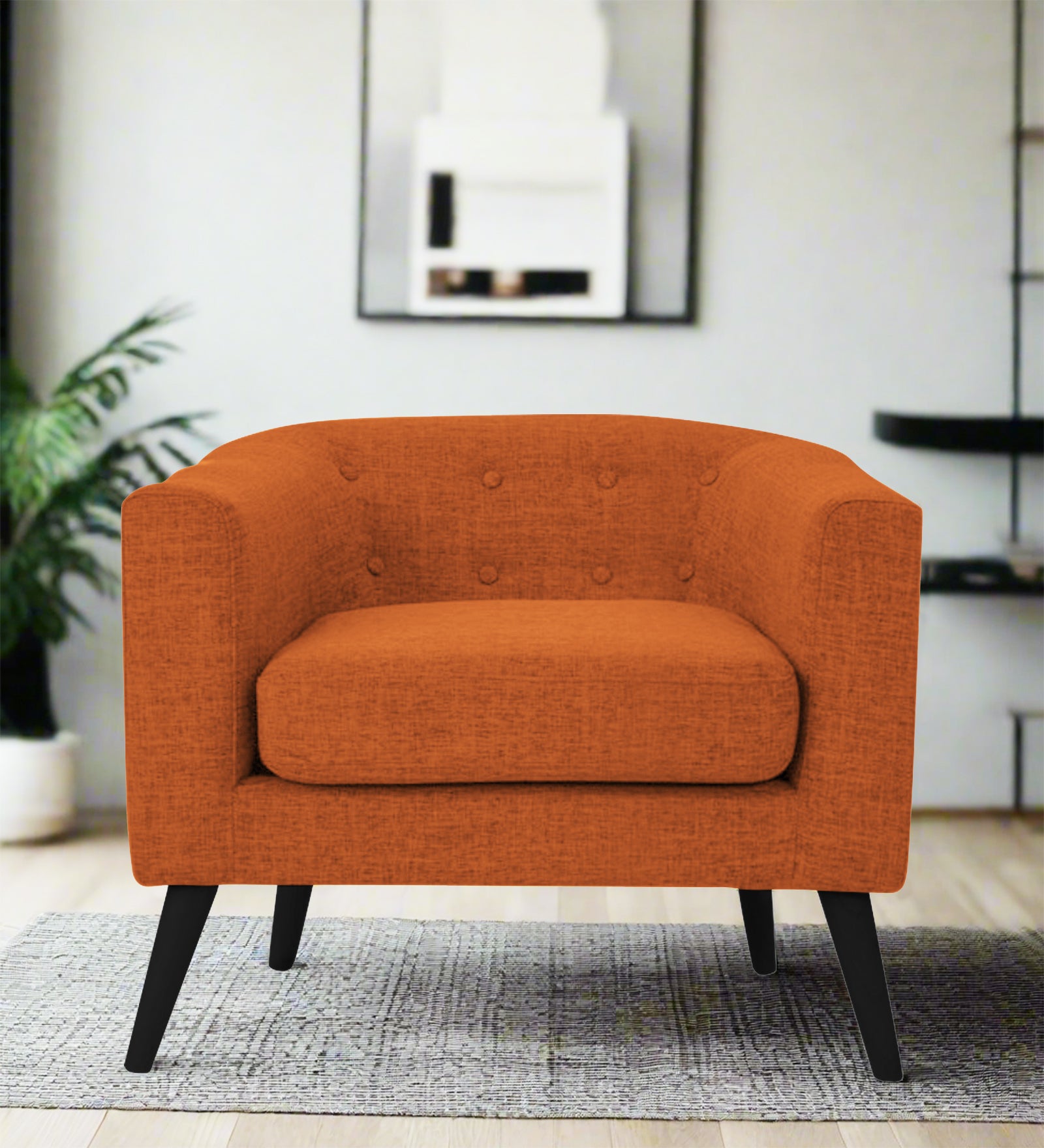 Casper Fabric 1 Seater Sofa in Vivid Orange Colour