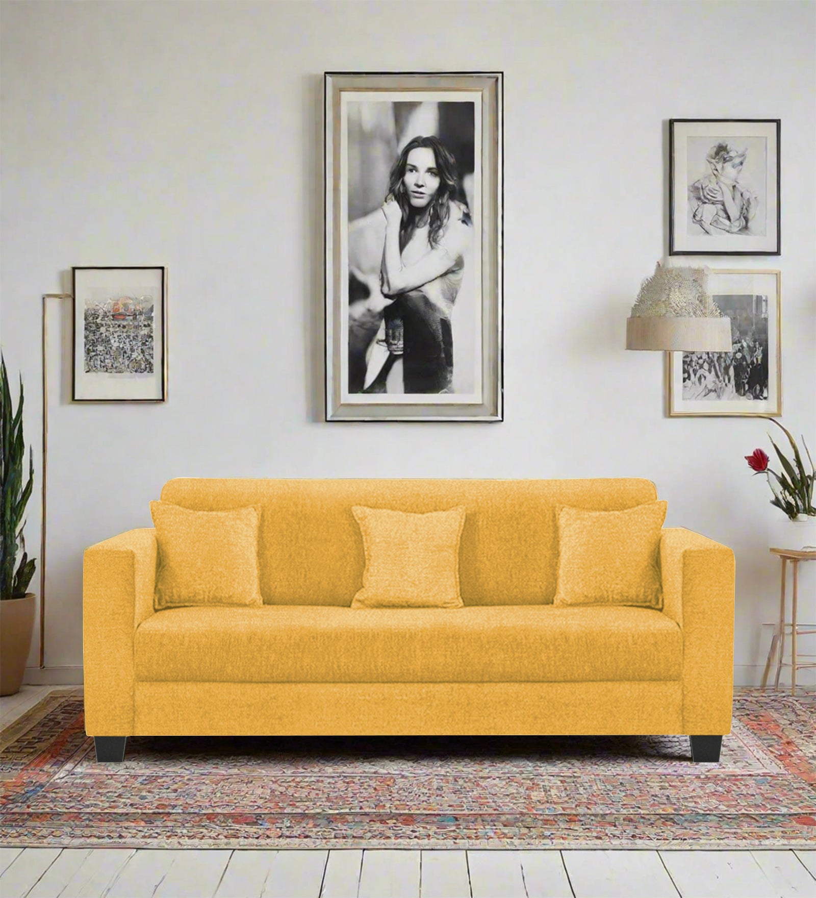 Nebula Fabric 3 Seater Sofa In Bold Yellow Colour - Febonic Living