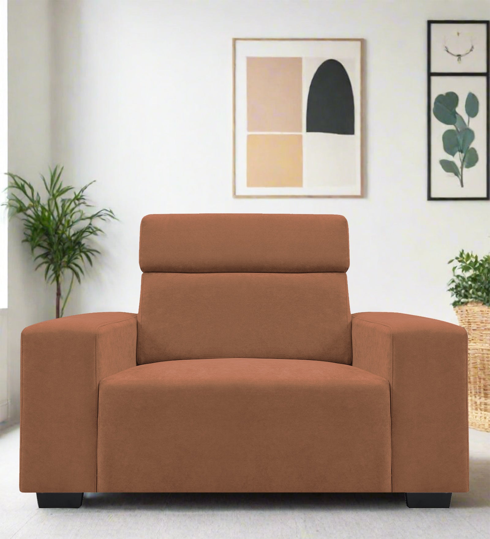 Hiro Fabric 1 Seater Sofa In Caramel Beige Colour