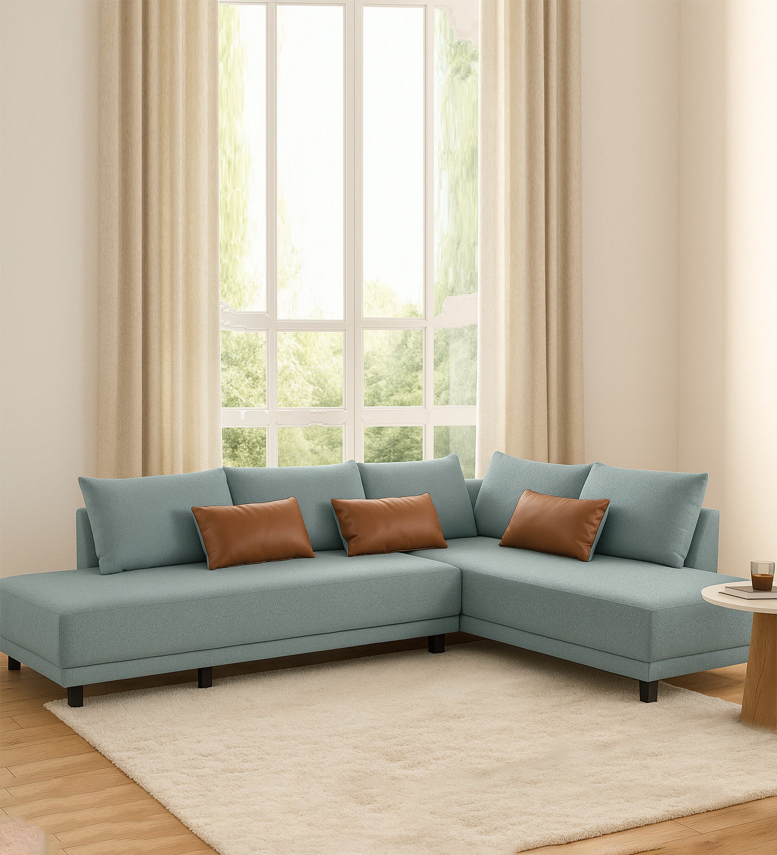 Ira Boucle Fabric LHS 6 Seater Convertible Sofa Cum Bed In Stormy Blue Colour