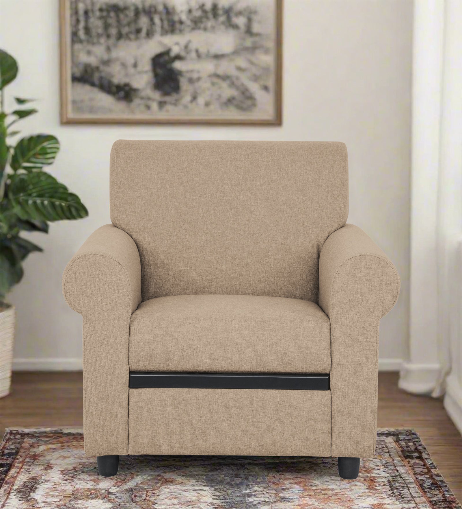 Ribby Fabric 1 Seater Sofa in Olive Beige Colour