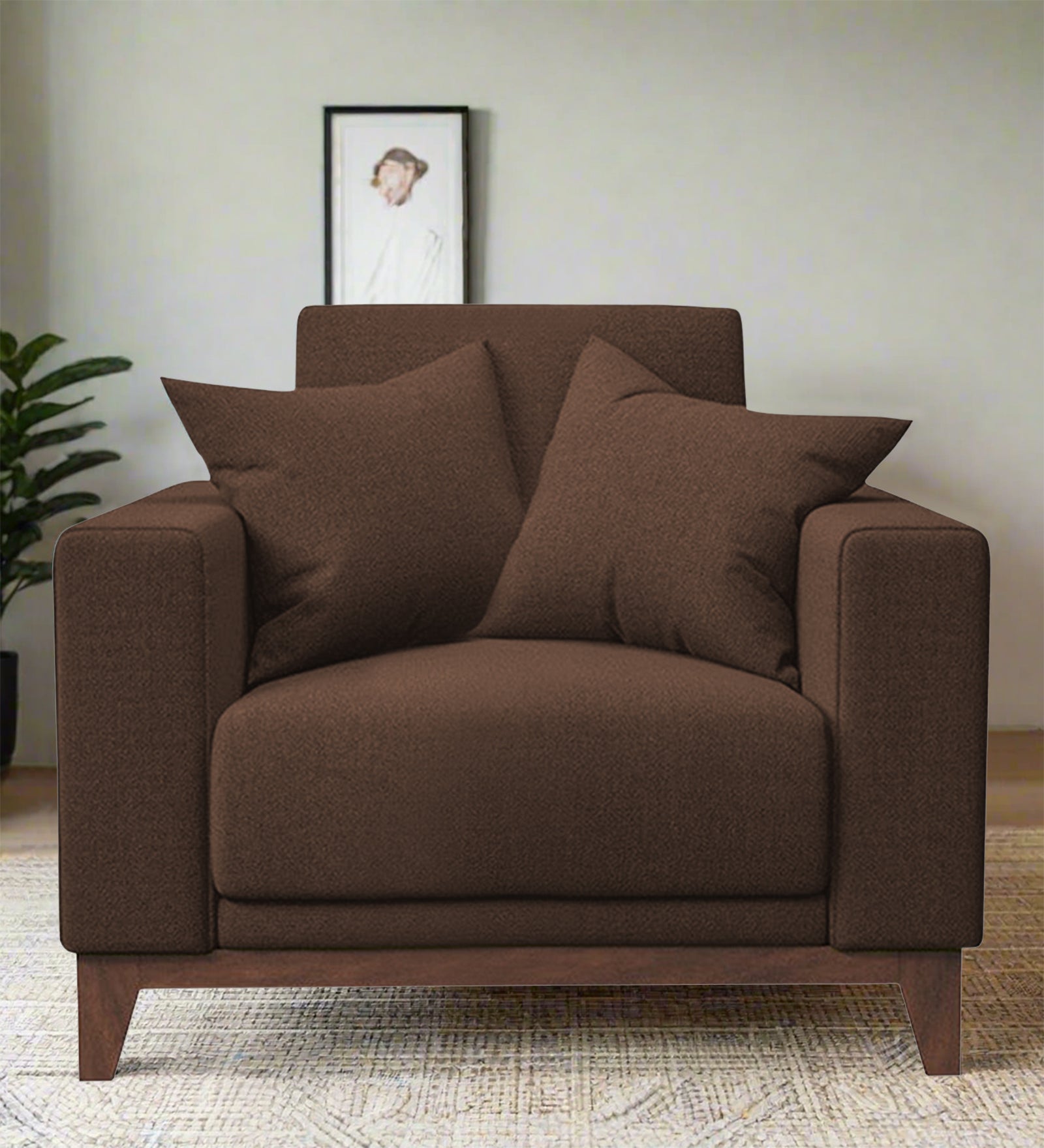 Luca Fabric 1 Seater Sofa in Coffee Brown Colour