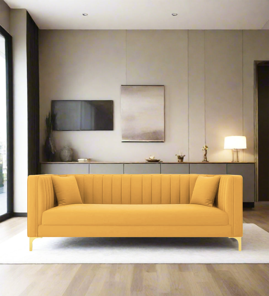 Saban 3 Seater Velvet Sofa - Turmeric yellow by Febonic Living