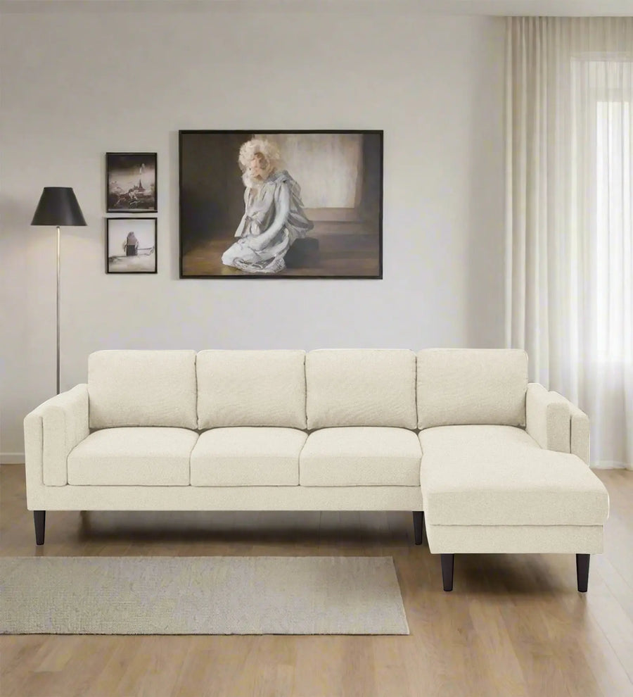 Creata  LHS  (3+Lounger) Fabric Sectional Sofa - Ivory Cream by Febonic Living