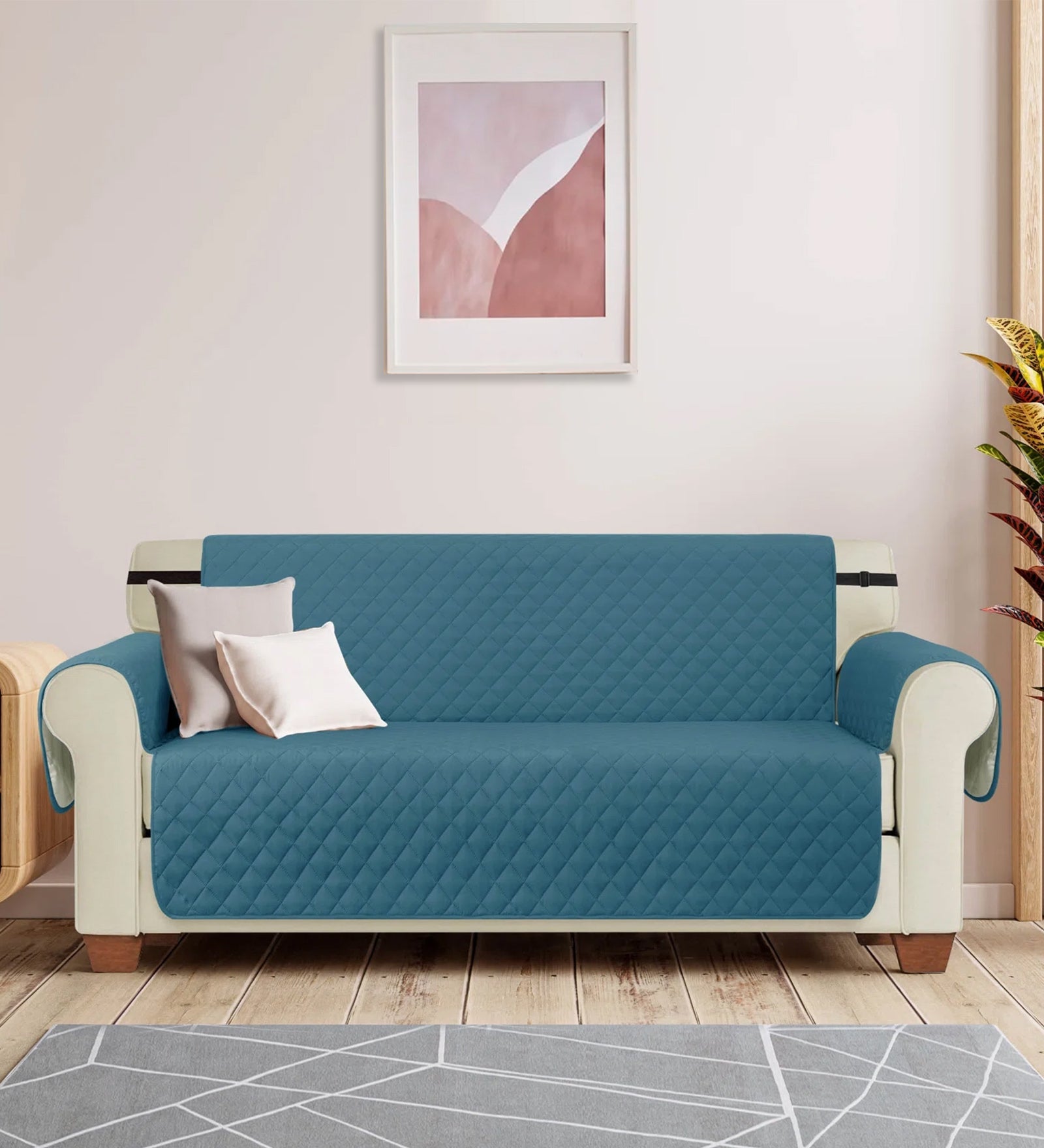 3 Seater Fabric Sofa Cover in Aqua Blue Colour