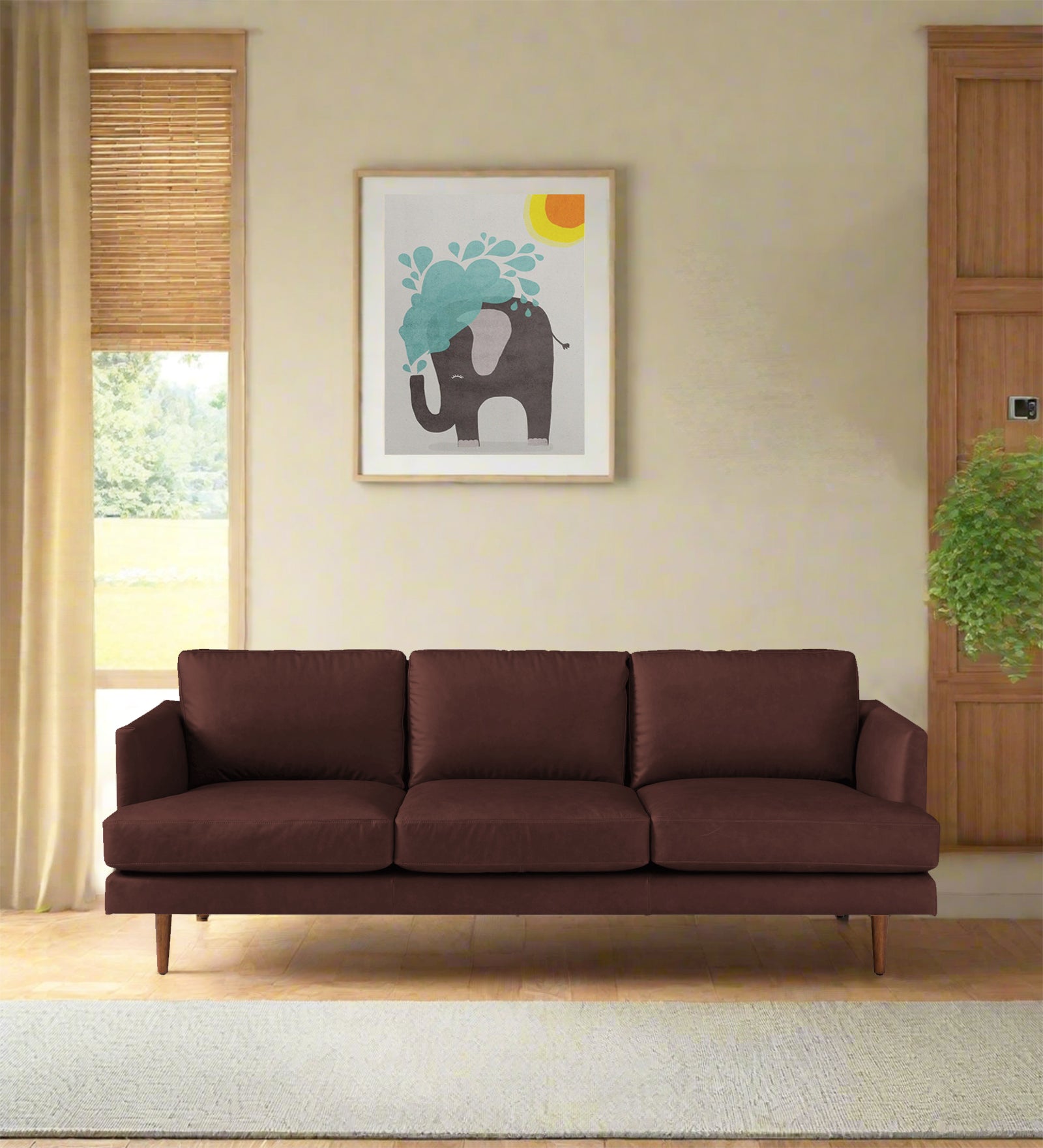 Sterio Leatherette 3 Seater Sofa in Wine Brown Colour