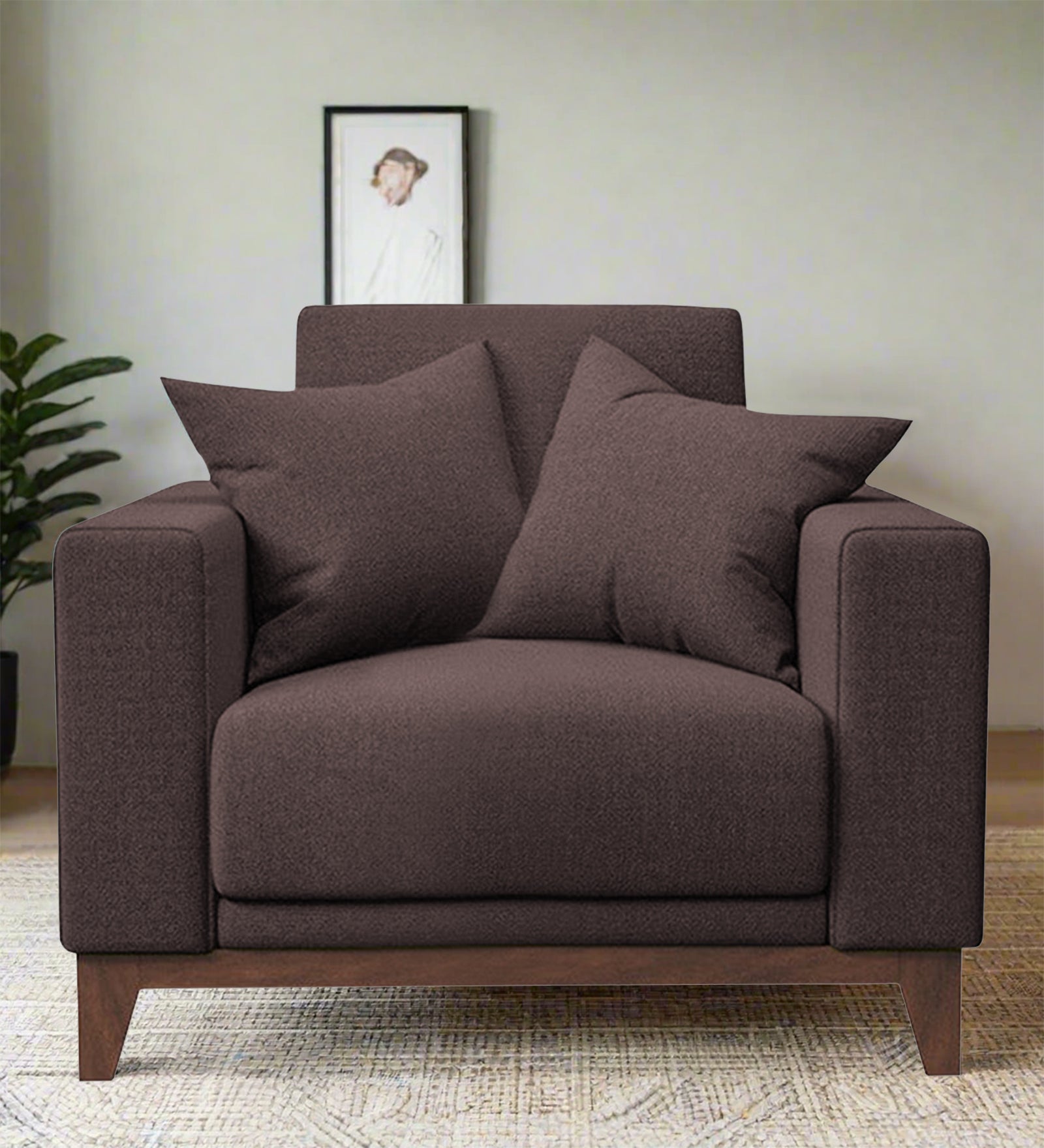 Luca Fabric 1 Seater Sofa in Night Brown Colour