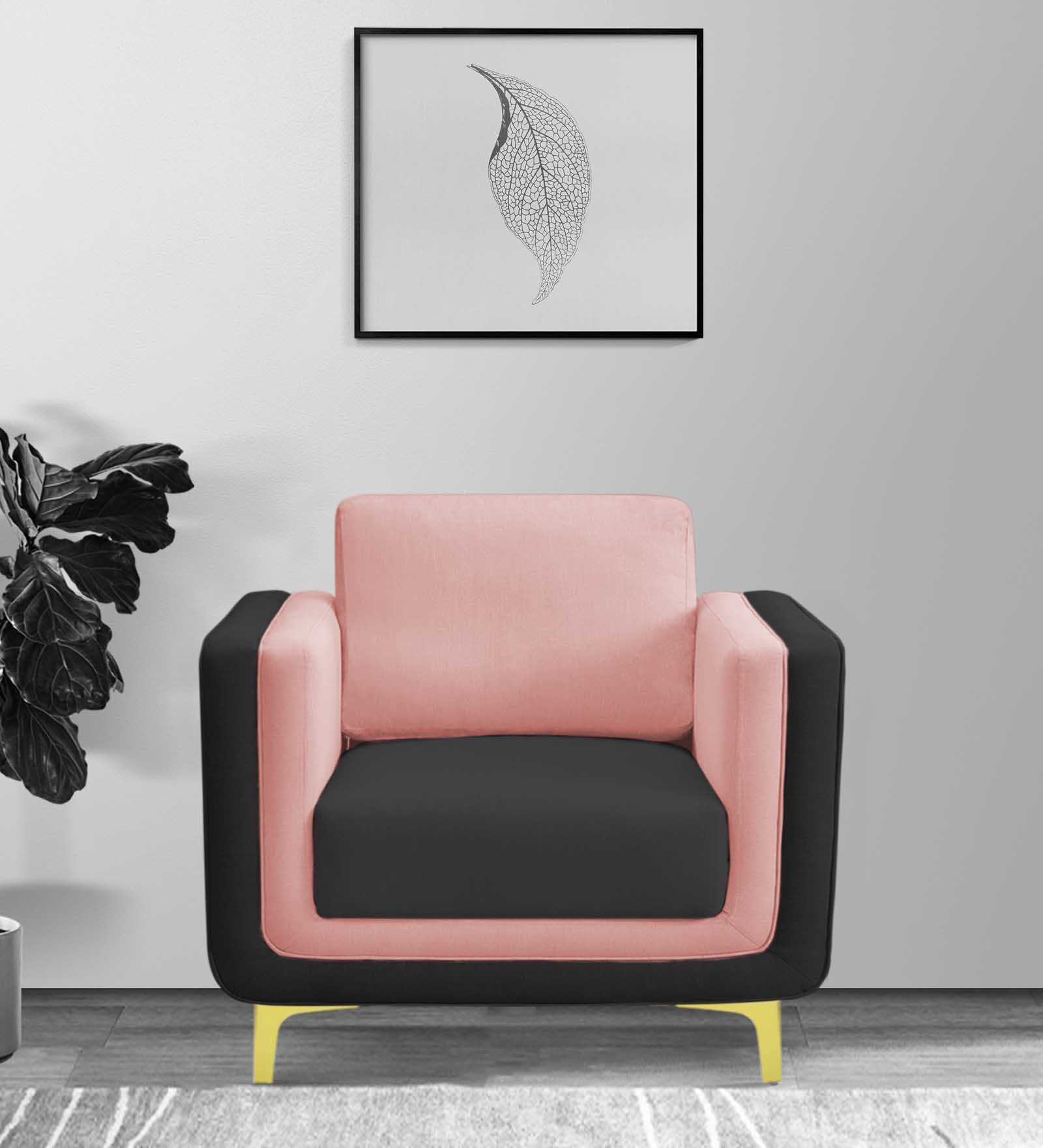 Visky Velvet 1 Seater Sofa in Millennial Pink-Hory Grey Colour