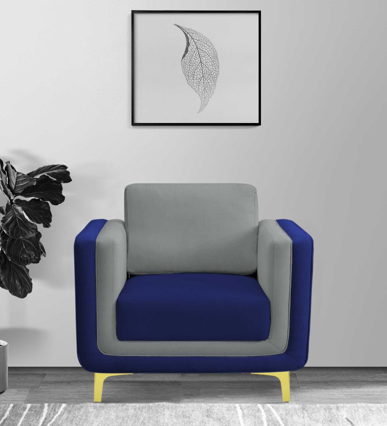 Visky Velvet 1 Seater Sofa in Pearl Grey-Indigo Blue Colour