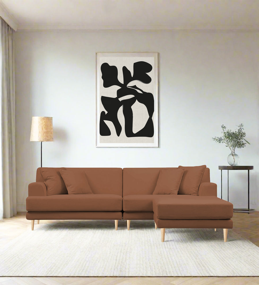 Woody  LHS  (3+Lounger) Fabric Sectional Sofa - Caramel Beige by Febonic Living
