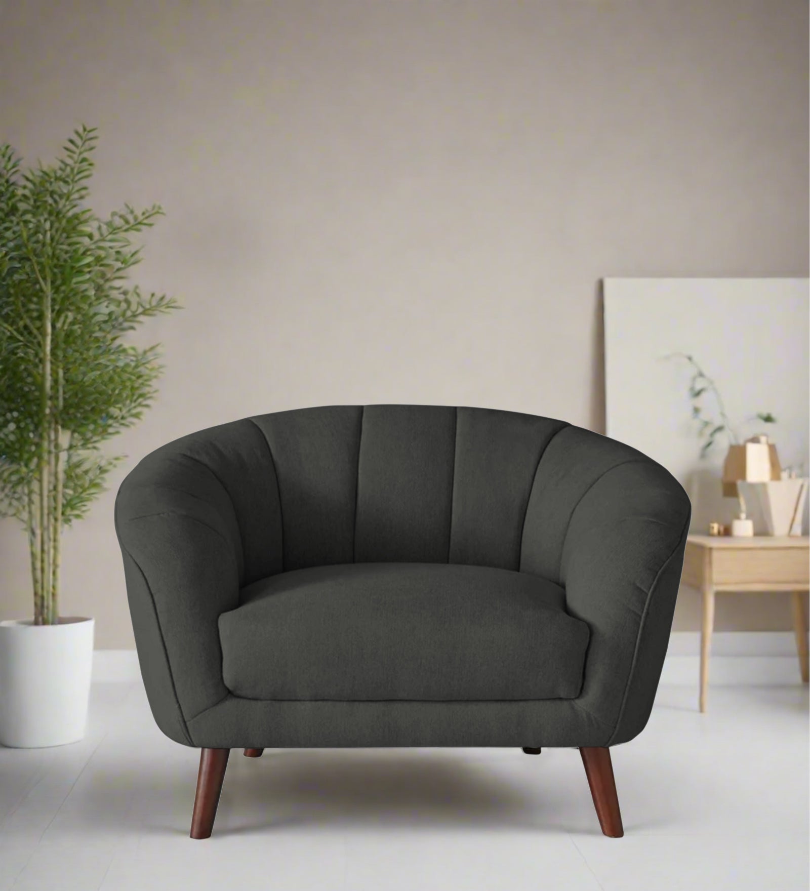 Benjamin Fabric 1 Seater Sofa in Charcoal Grey Colour