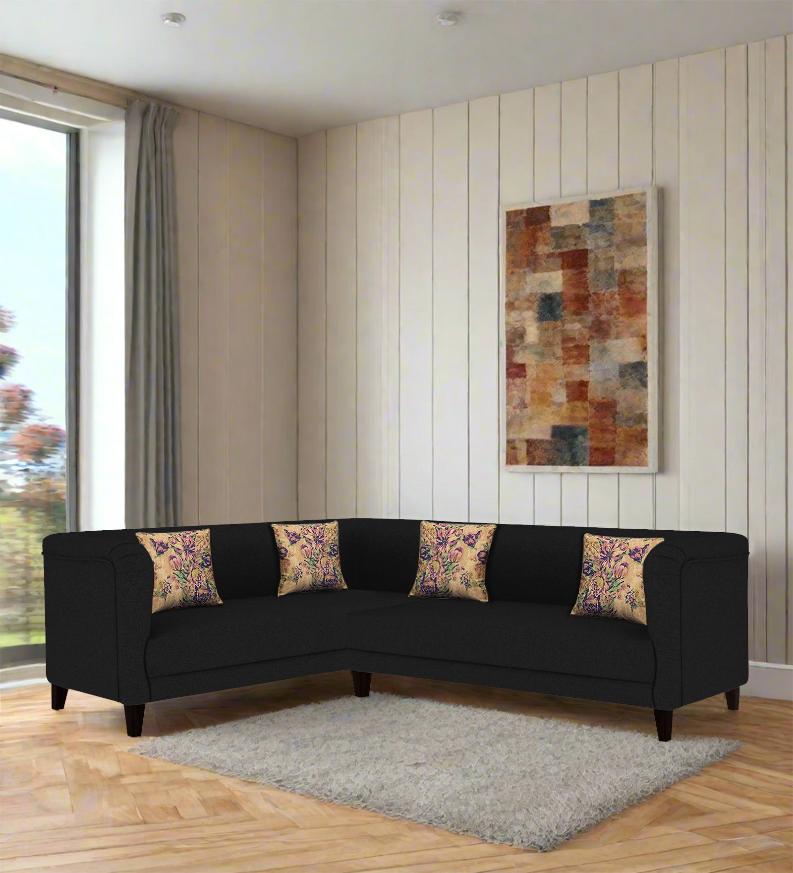 Niki Fabric Corner Sofa In Zed Black Colour - Febonic Living