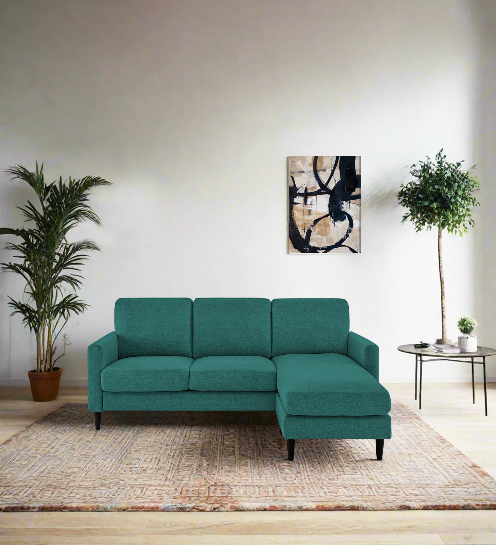 Romie Fabric LHS Sectional Sofa (2+Lounger) In Sea Green Colour