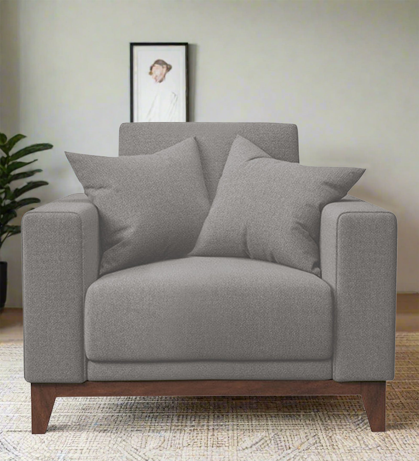 Luca Fabric 1 Seater Sofa in Light Grey Colour