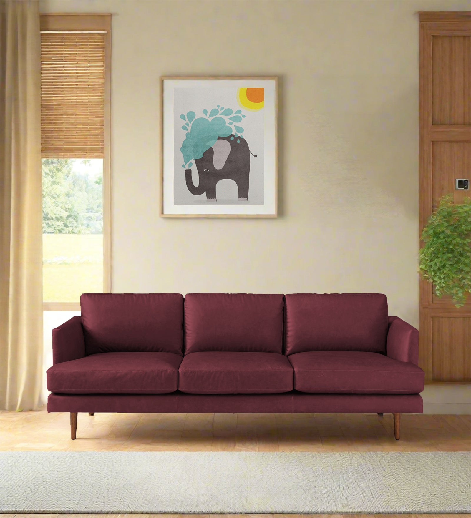 Sterio Leatherette 3 Seater Sofa in Burgundy Maroon Colour