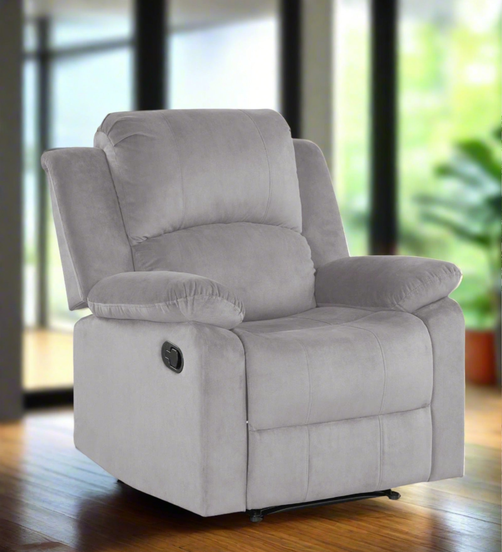 Henry Velvet Manual 1 Seater Recliner In Concrete Grey Colour