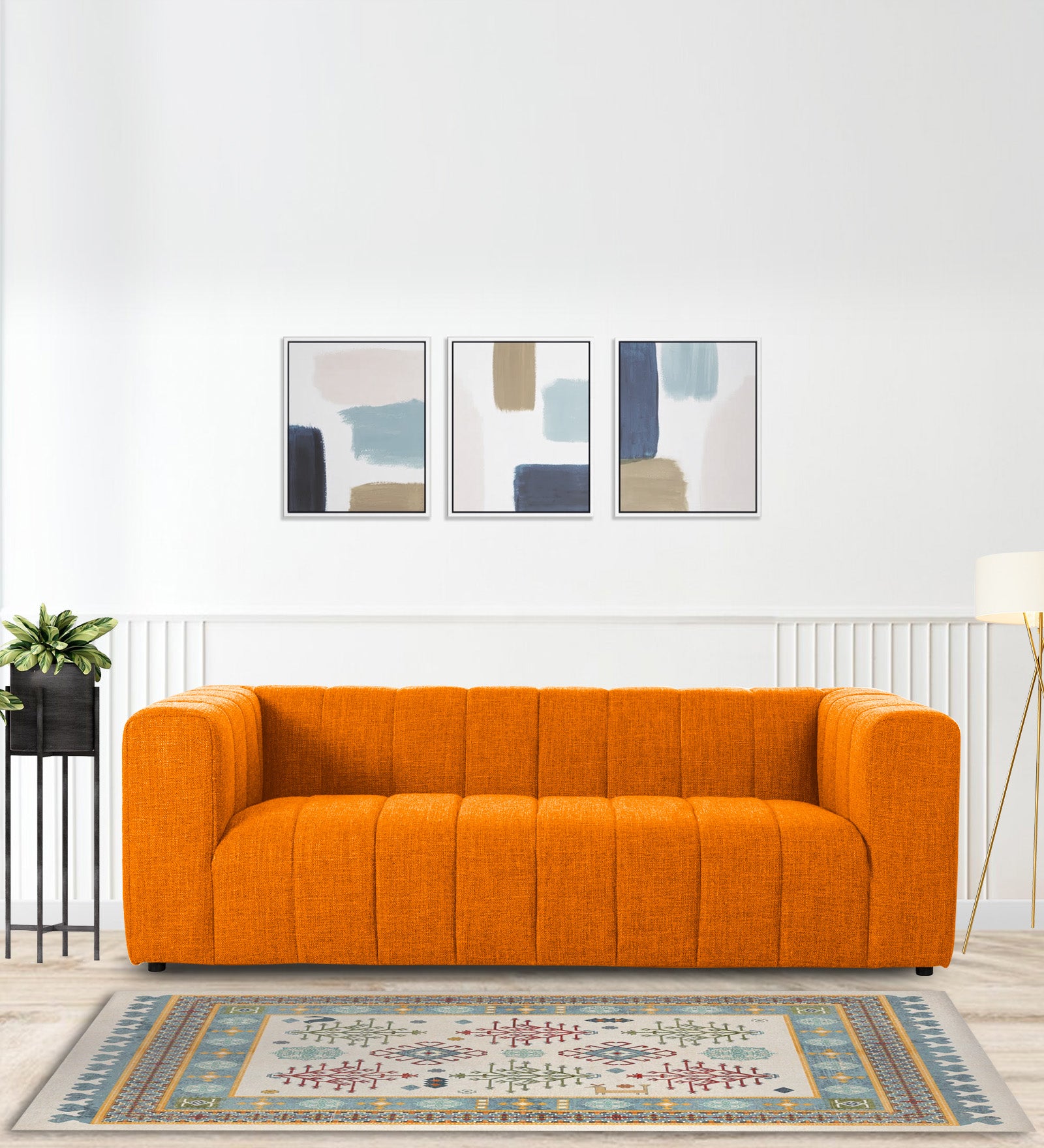 Lara Fabric 3 Seater Sofa in Vivid Orange Colour