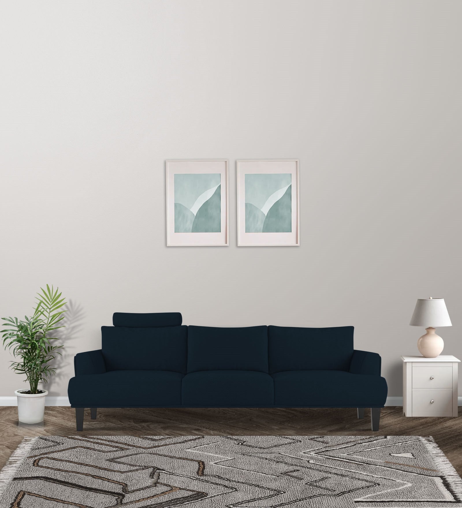 Como Fabric 3 Seater Sofa in Denim Blue Colour