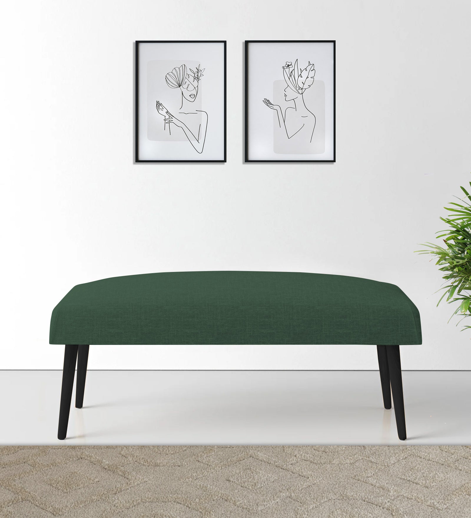 Adon Velvet Bench In Amazon Green Colour